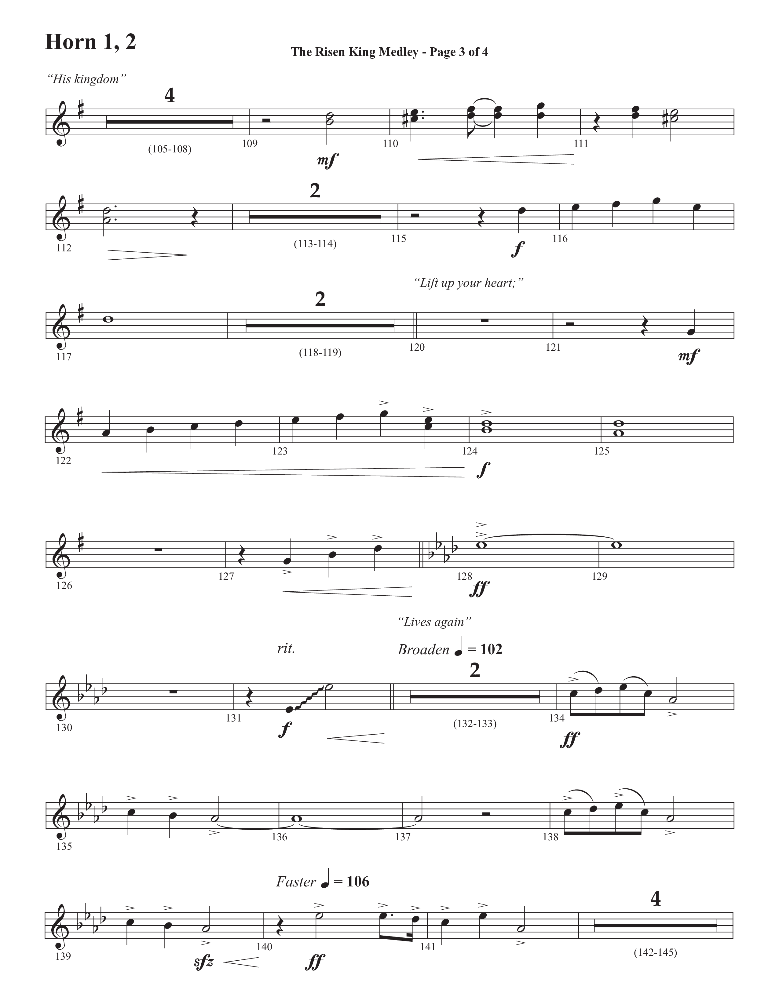 The Risen King Medley (Choral Anthem SATB) French Horn 1/2 (Semsen Music / Arr. John Bolin / Orch. Cliff Duren)