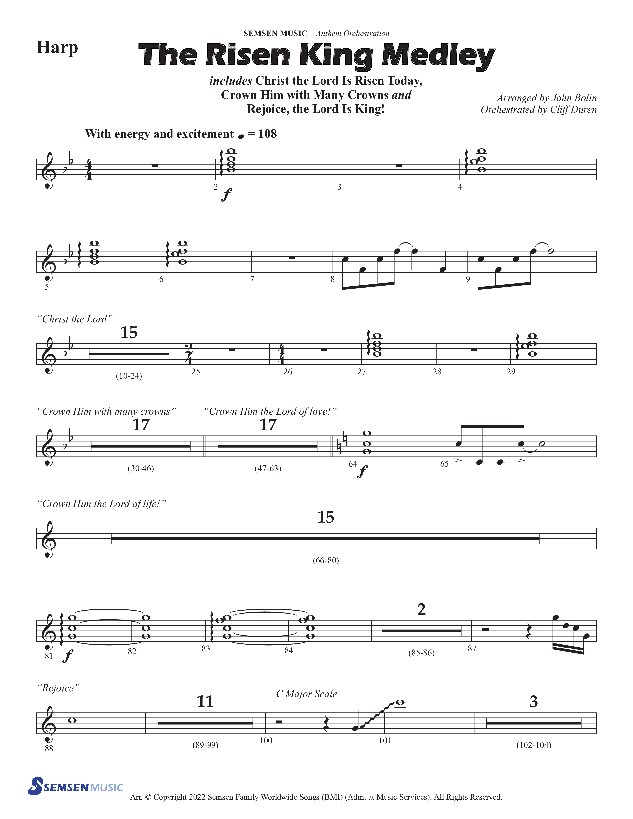 The Risen King Medley (Choral Anthem SATB) Harp (Semsen Music / Arr. John Bolin / Orch. Cliff Duren)