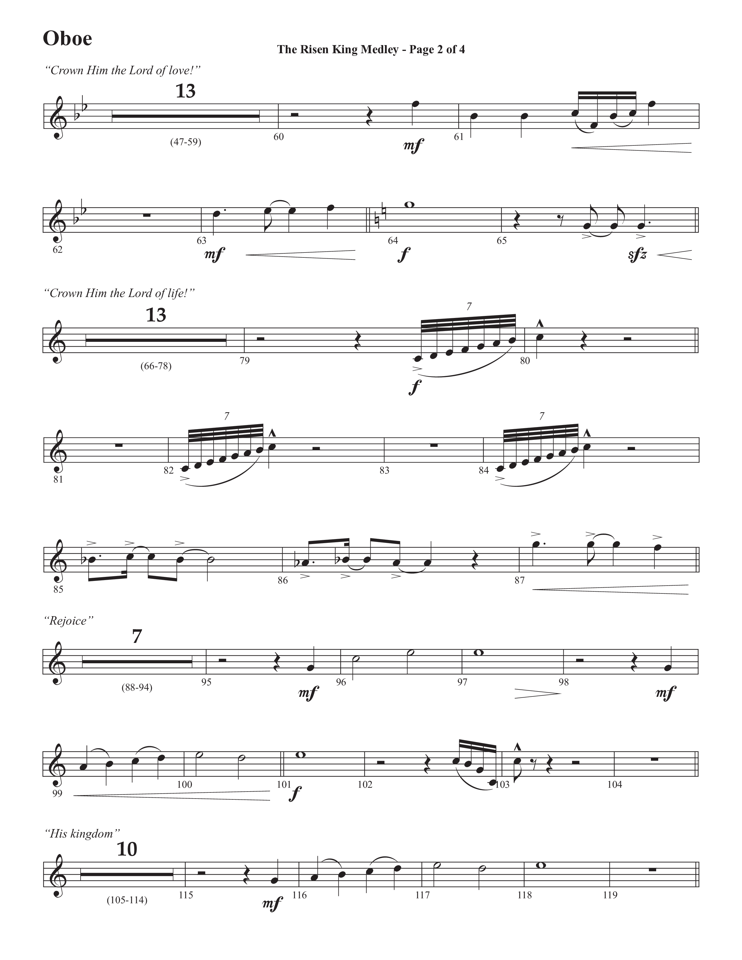 The Risen King Medley (Choral Anthem SATB) Oboe (Semsen Music / Arr. John Bolin / Orch. Cliff Duren)