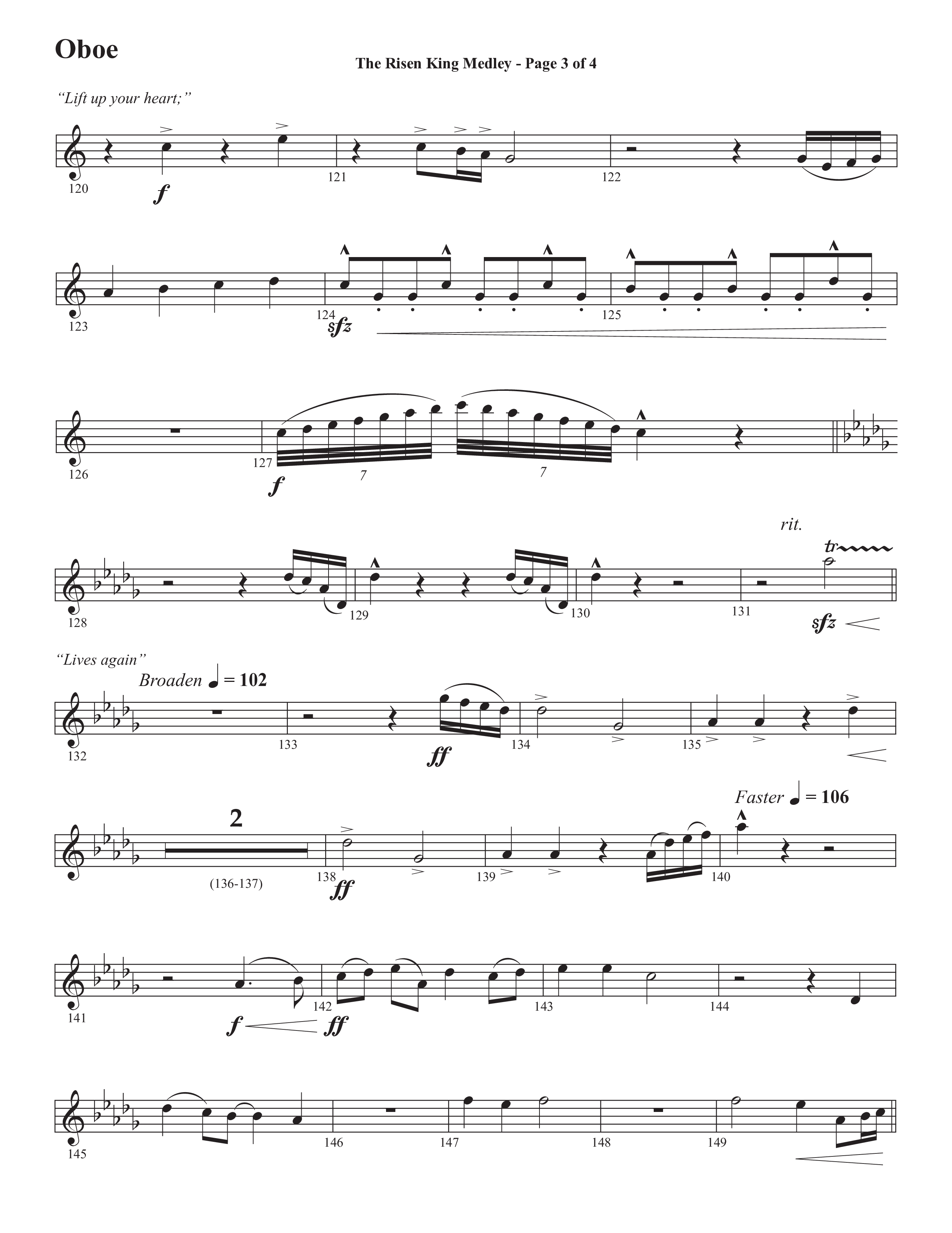The Risen King Medley (Choral Anthem SATB) Oboe (Semsen Music / Arr. John Bolin / Orch. Cliff Duren)