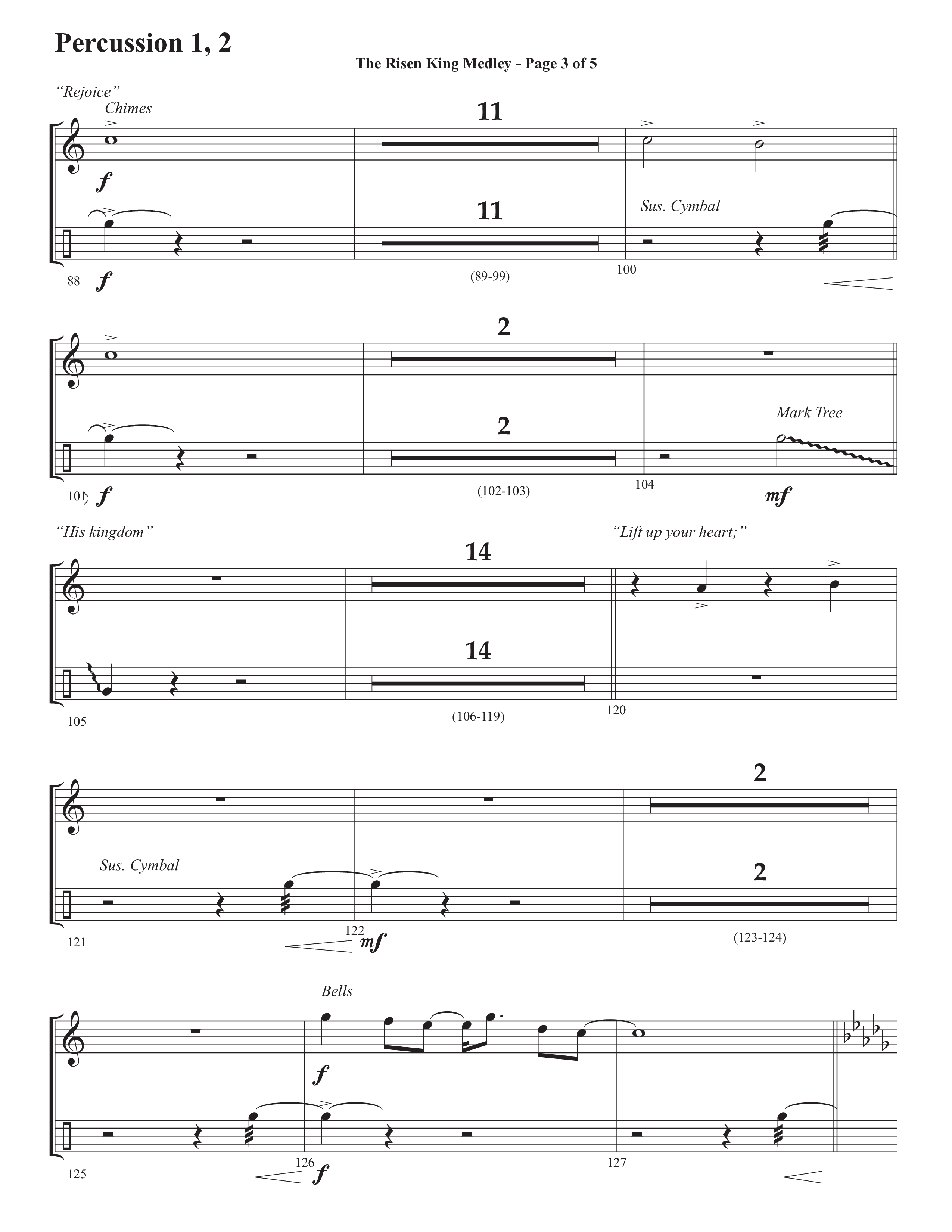 The Risen King Medley (Choral Anthem SATB) Percussion 1/2 (Semsen Music / Arr. John Bolin / Orch. Cliff Duren)