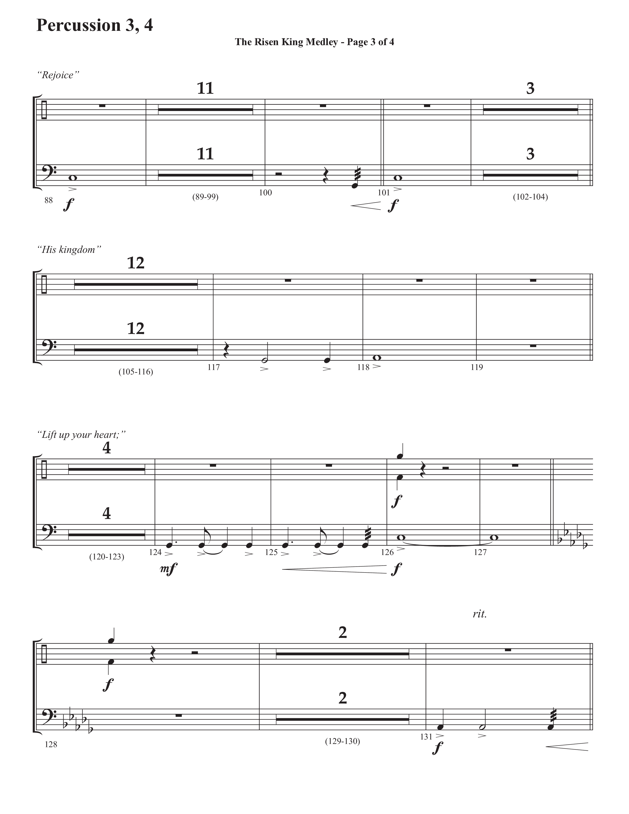 The Risen King Medley (Choral Anthem SATB) Percussion (Semsen Music / Arr. John Bolin / Orch. Cliff Duren)