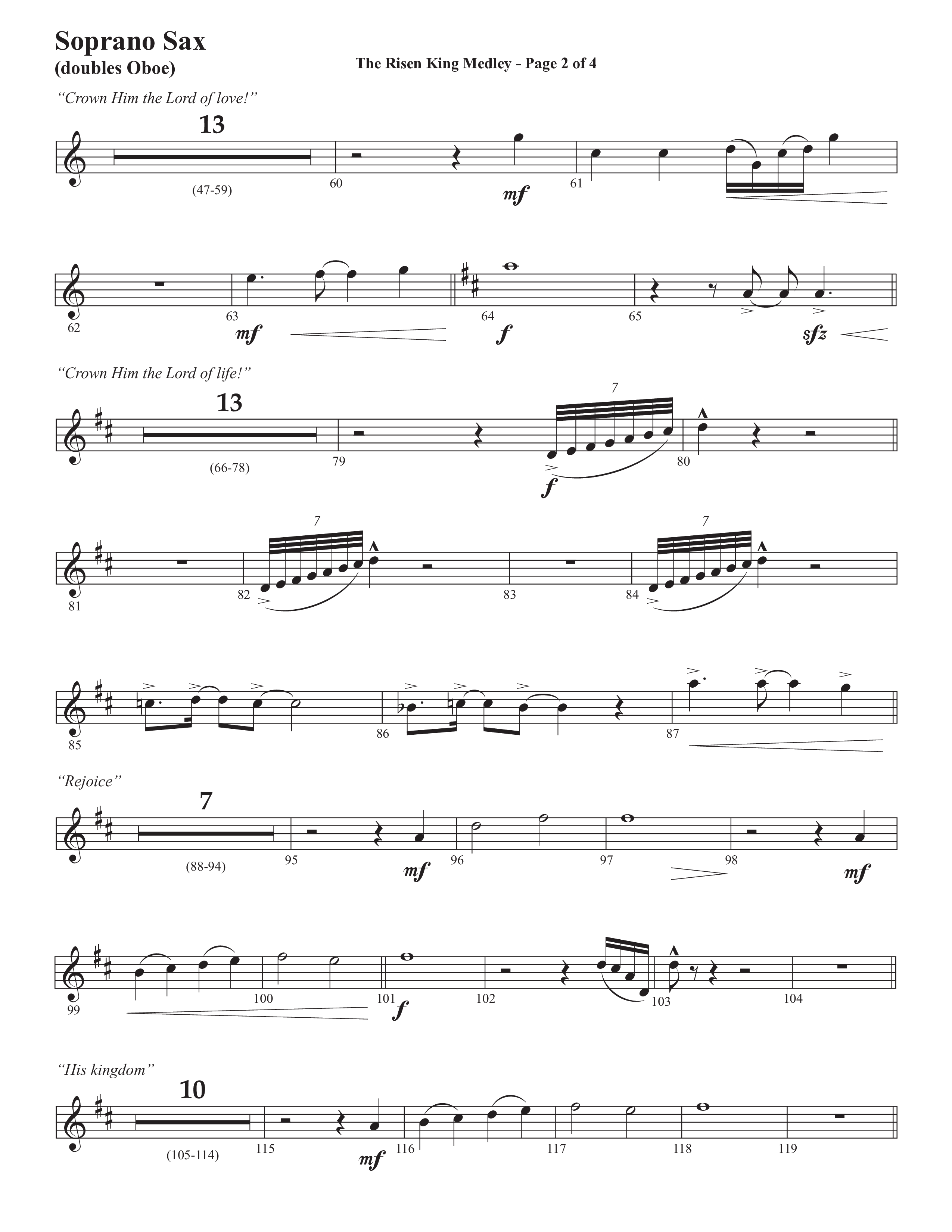The Risen King Medley (Choral Anthem SATB) Soprano Sax (Semsen Music / Arr. John Bolin / Orch. Cliff Duren)