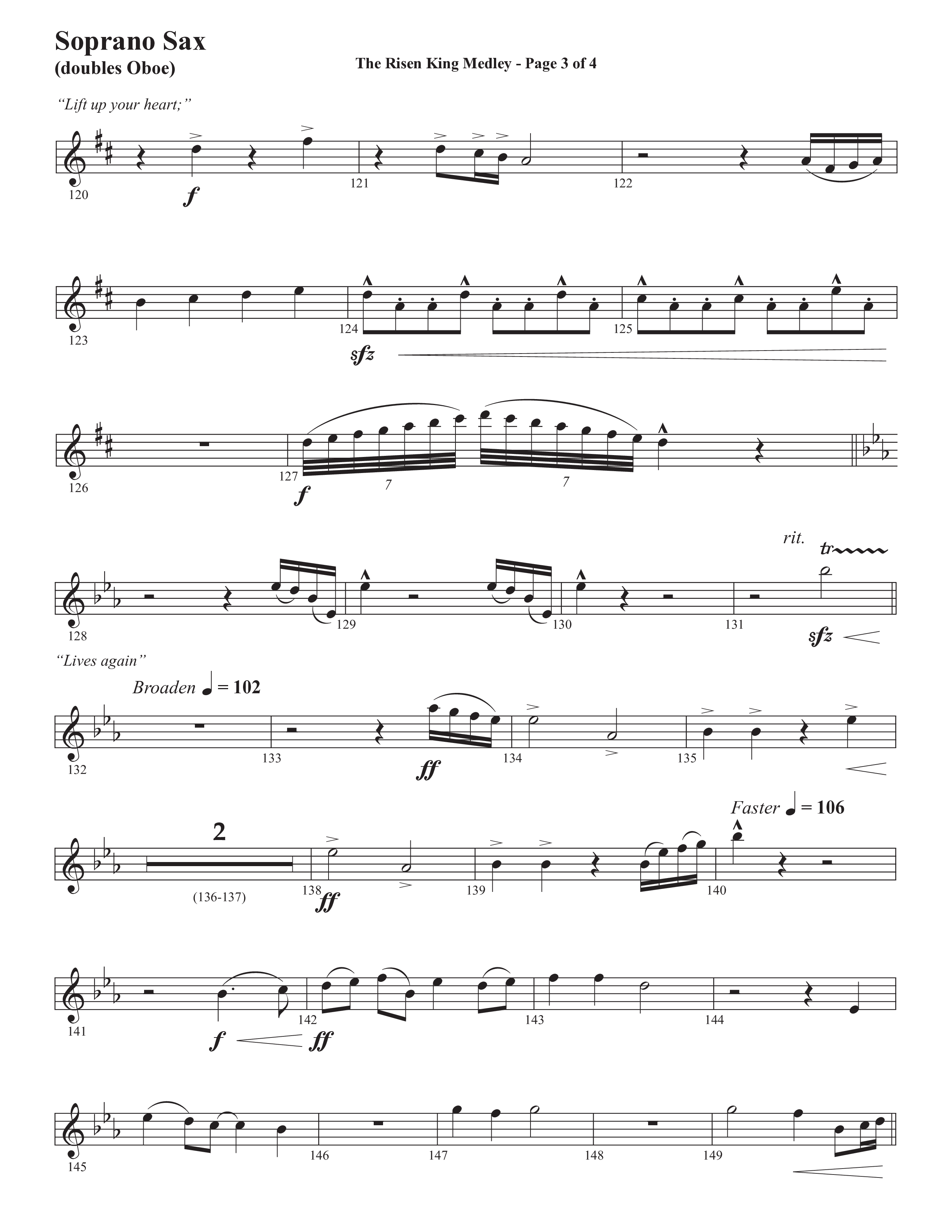 The Risen King Medley (Choral Anthem SATB) Soprano Sax (Semsen Music / Arr. John Bolin / Orch. Cliff Duren)