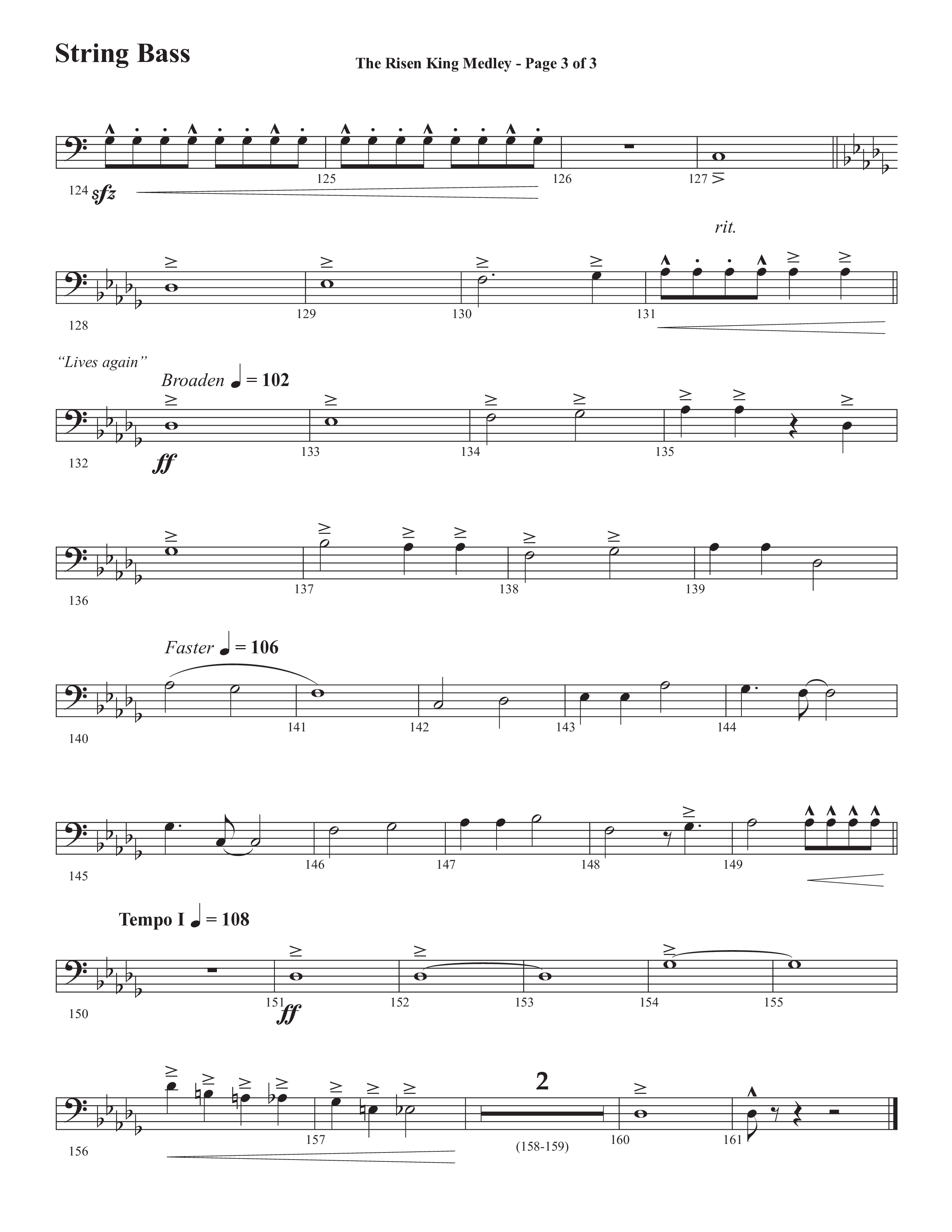 The Risen King Medley (Choral Anthem SATB) String Bass (Semsen Music / Arr. John Bolin / Orch. Cliff Duren)
