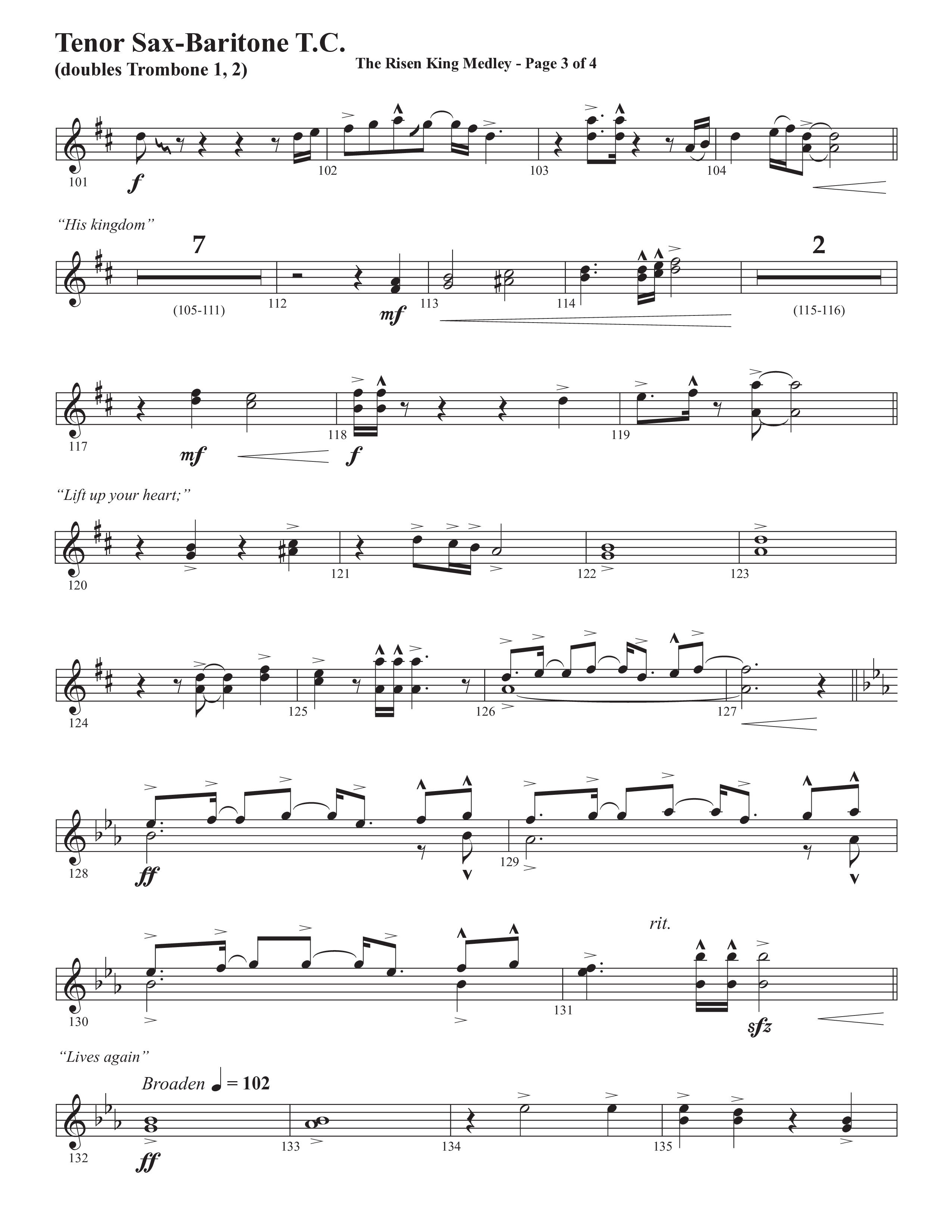The Risen King Medley (Choral Anthem SATB) Tenor Sax/Baritone T.C. (Semsen Music / Arr. John Bolin / Orch. Cliff Duren)