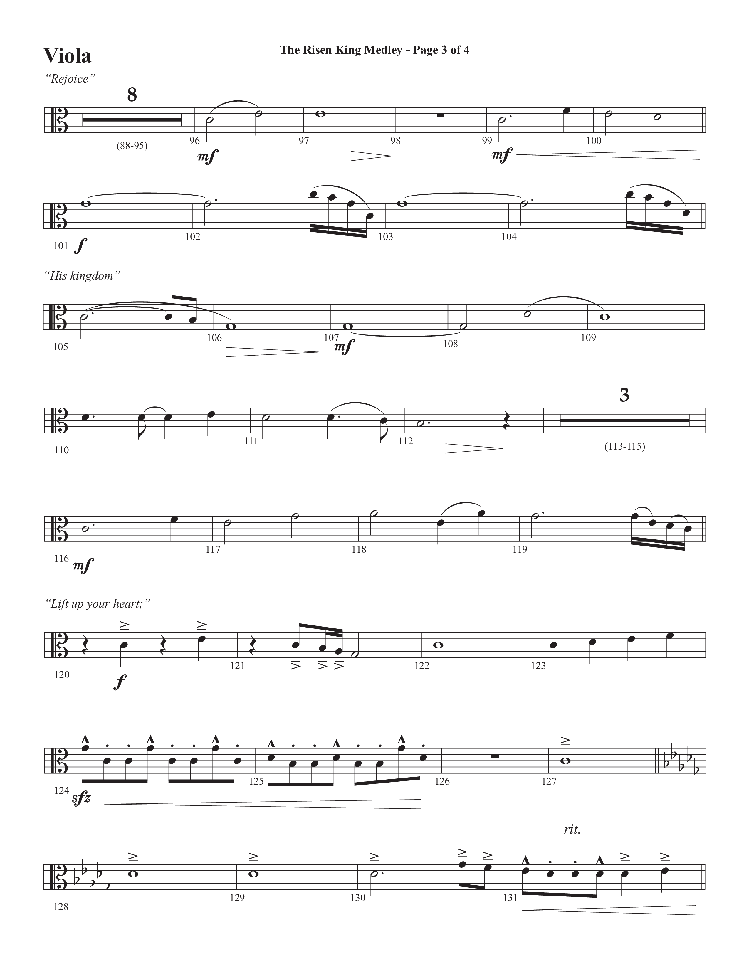The Risen King Medley (Choral Anthem SATB) Viola (Semsen Music / Arr. John Bolin / Orch. Cliff Duren)