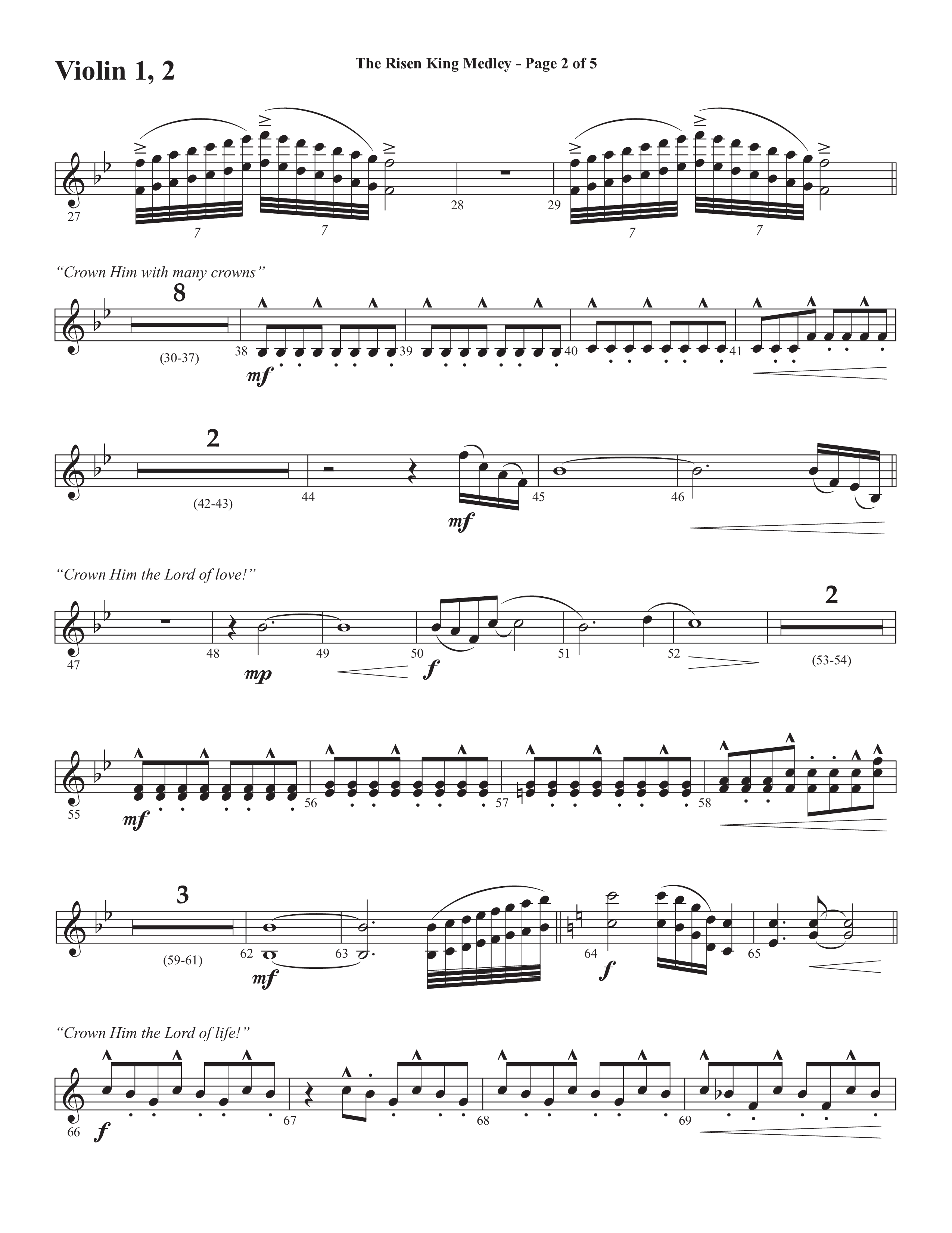The Risen King Medley (Choral Anthem SATB) Violin 1/2 (Semsen Music / Arr. John Bolin / Orch. Cliff Duren)