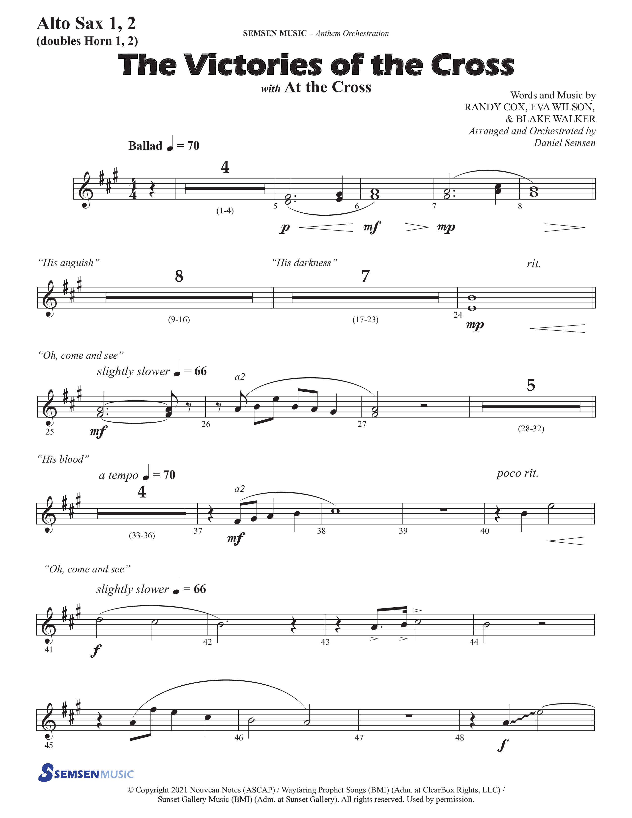 The Victories Of The Cross (with At The Cross) (Choral Anthem SATB) Alto Sax 1/2 (Semsen Music / Arr. Daniel Semsen)