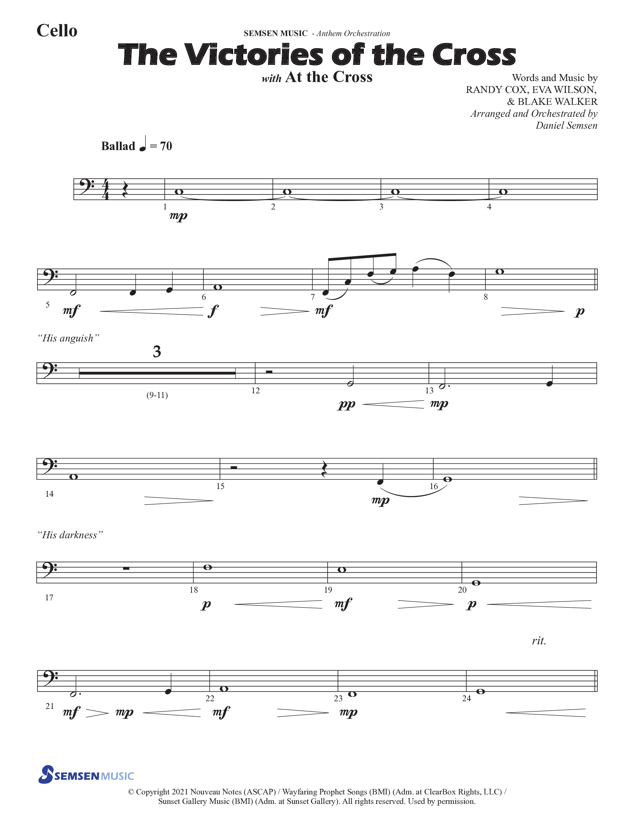 The Victories Of The Cross (with At The Cross) (Choral Anthem SATB) Cello (Semsen Music / Arr. Daniel Semsen)