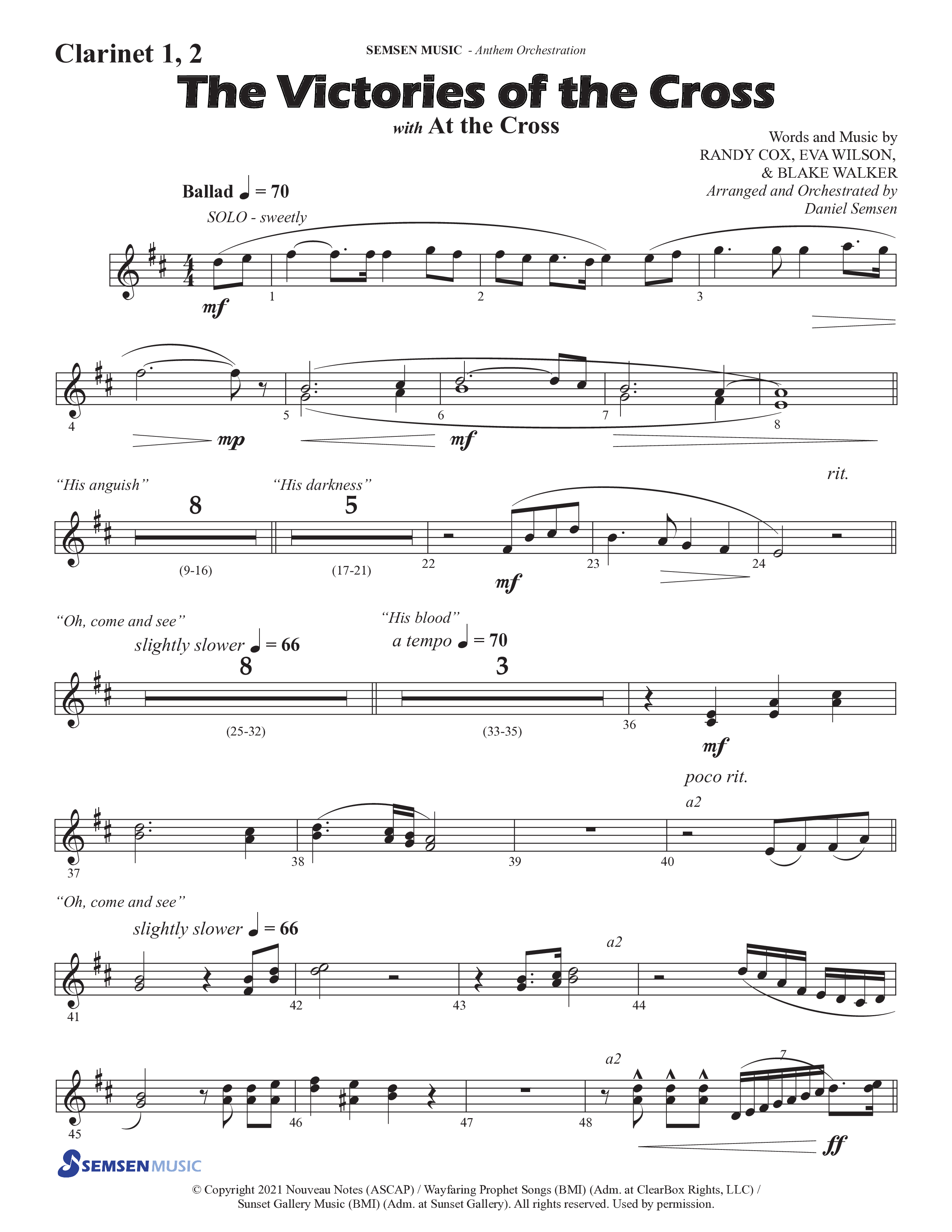 The Victories Of The Cross (with At The Cross) (Choral Anthem SATB) Clarinet 1/2 (Semsen Music / Arr. Daniel Semsen)