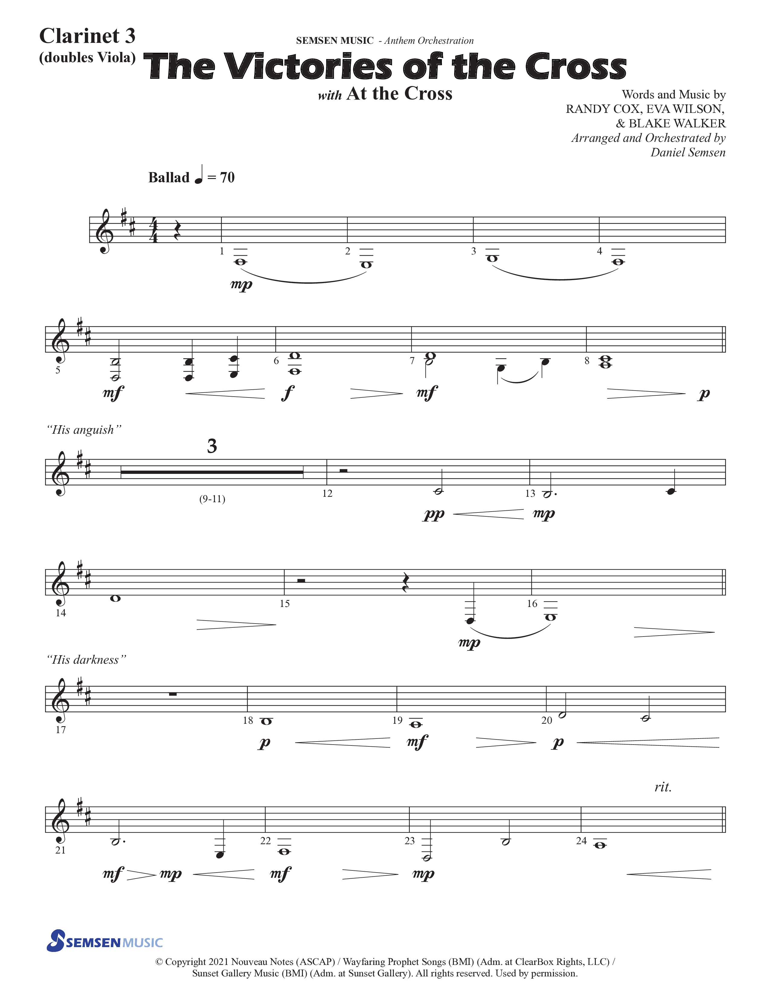 The Victories Of The Cross (with At The Cross) (Choral Anthem SATB) Clarinet 3 (Semsen Music / Arr. Daniel Semsen)