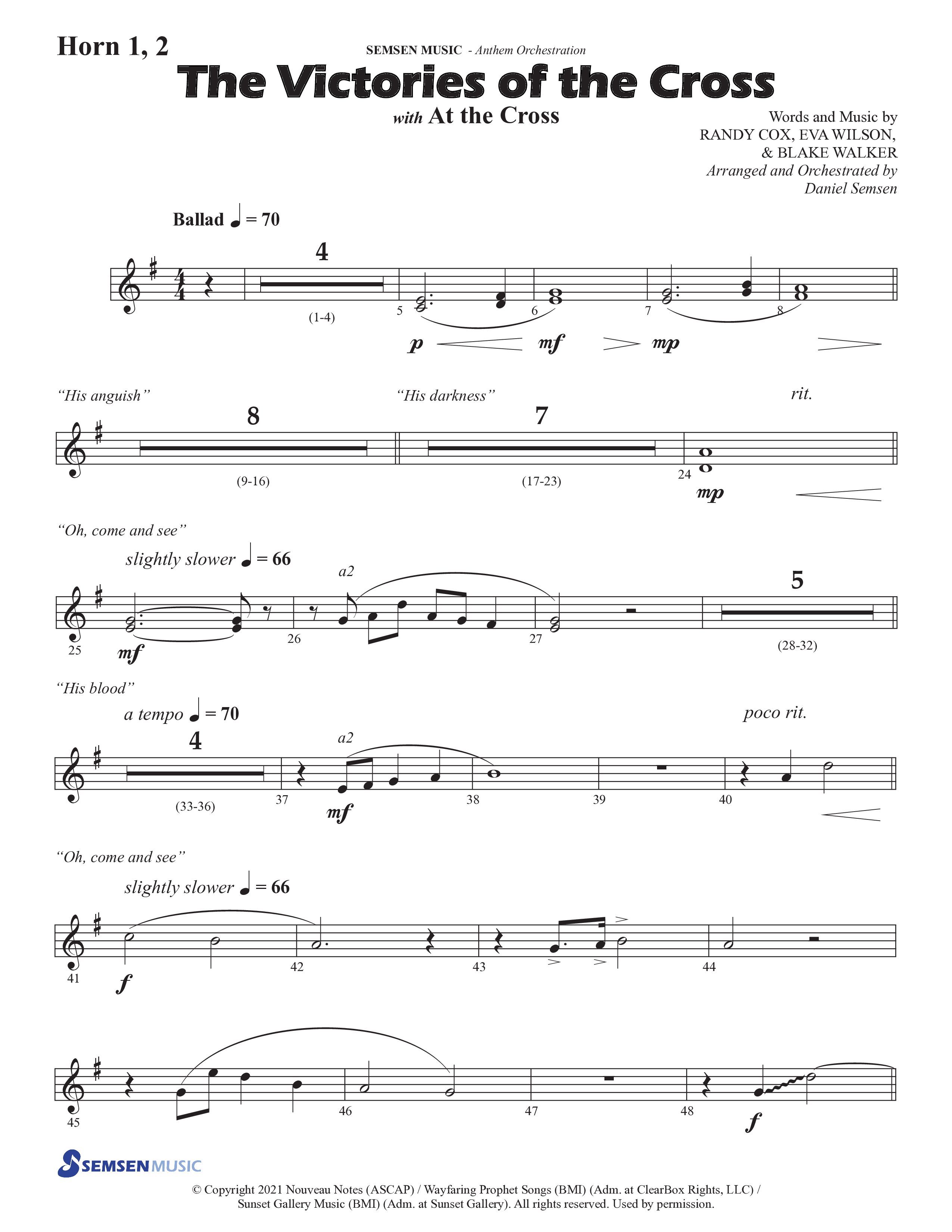 The Victories Of The Cross (with At The Cross) (Choral Anthem SATB) French Horn 1/2 (Semsen Music / Arr. Daniel Semsen)