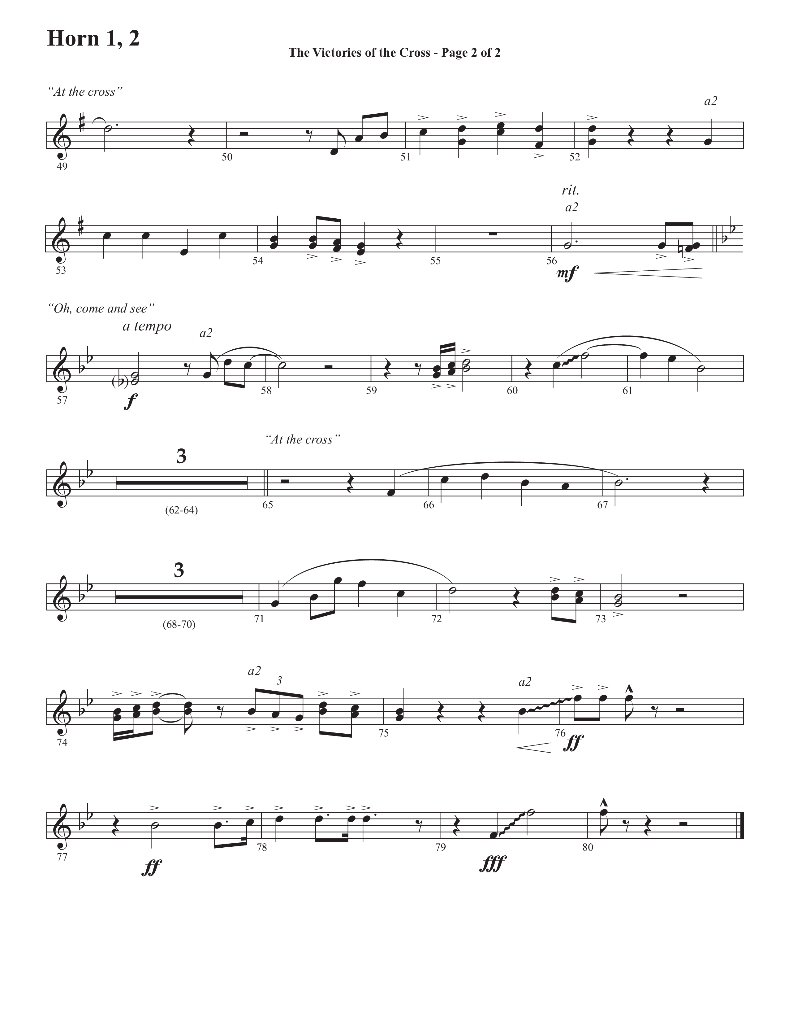 The Victories Of The Cross (with At The Cross) (Choral Anthem SATB) French Horn 1/2 (Semsen Music / Arr. Daniel Semsen)