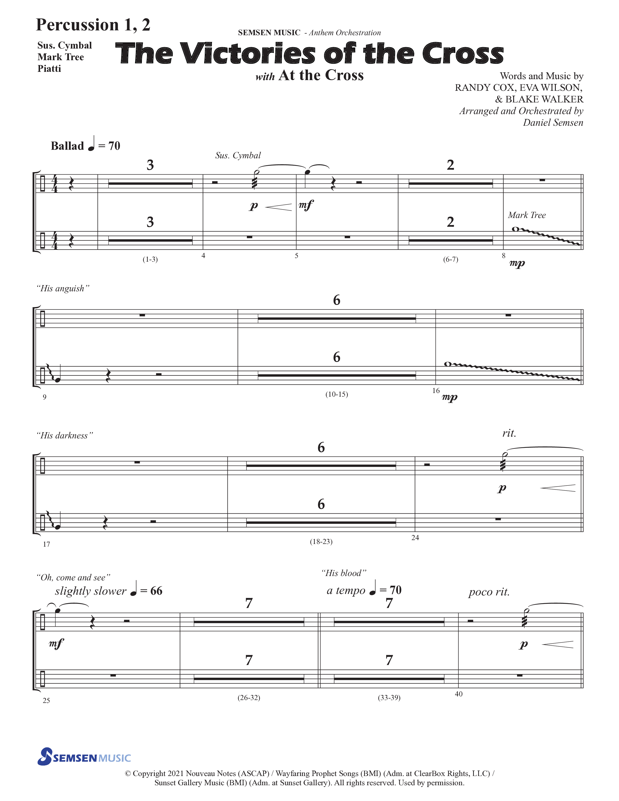 The Victories Of The Cross (with At The Cross) (Choral Anthem SATB) Percussion 1/2 (Semsen Music / Arr. Daniel Semsen)
