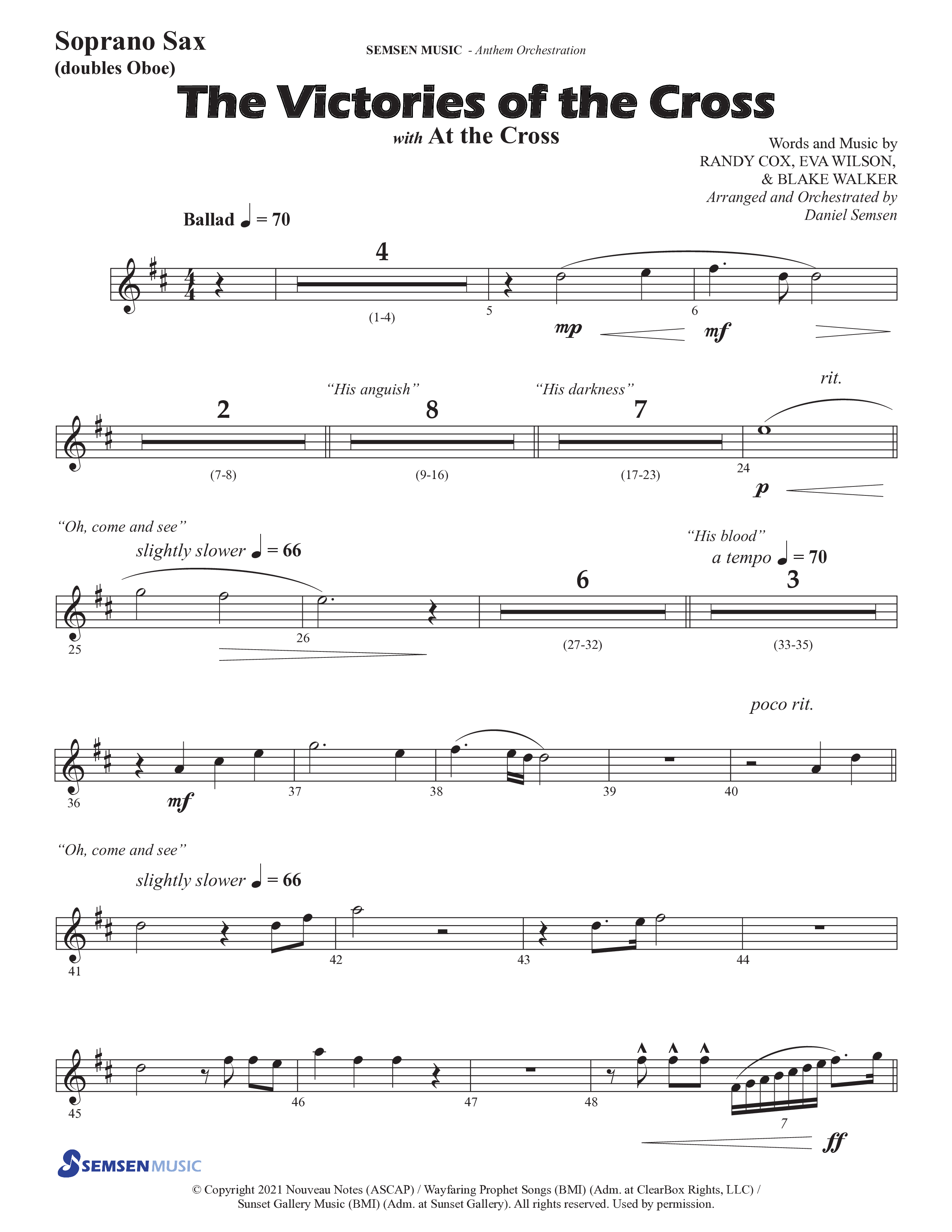 The Victories Of The Cross (with At The Cross) (Choral Anthem SATB) Soprano Sax (Semsen Music / Arr. Daniel Semsen)