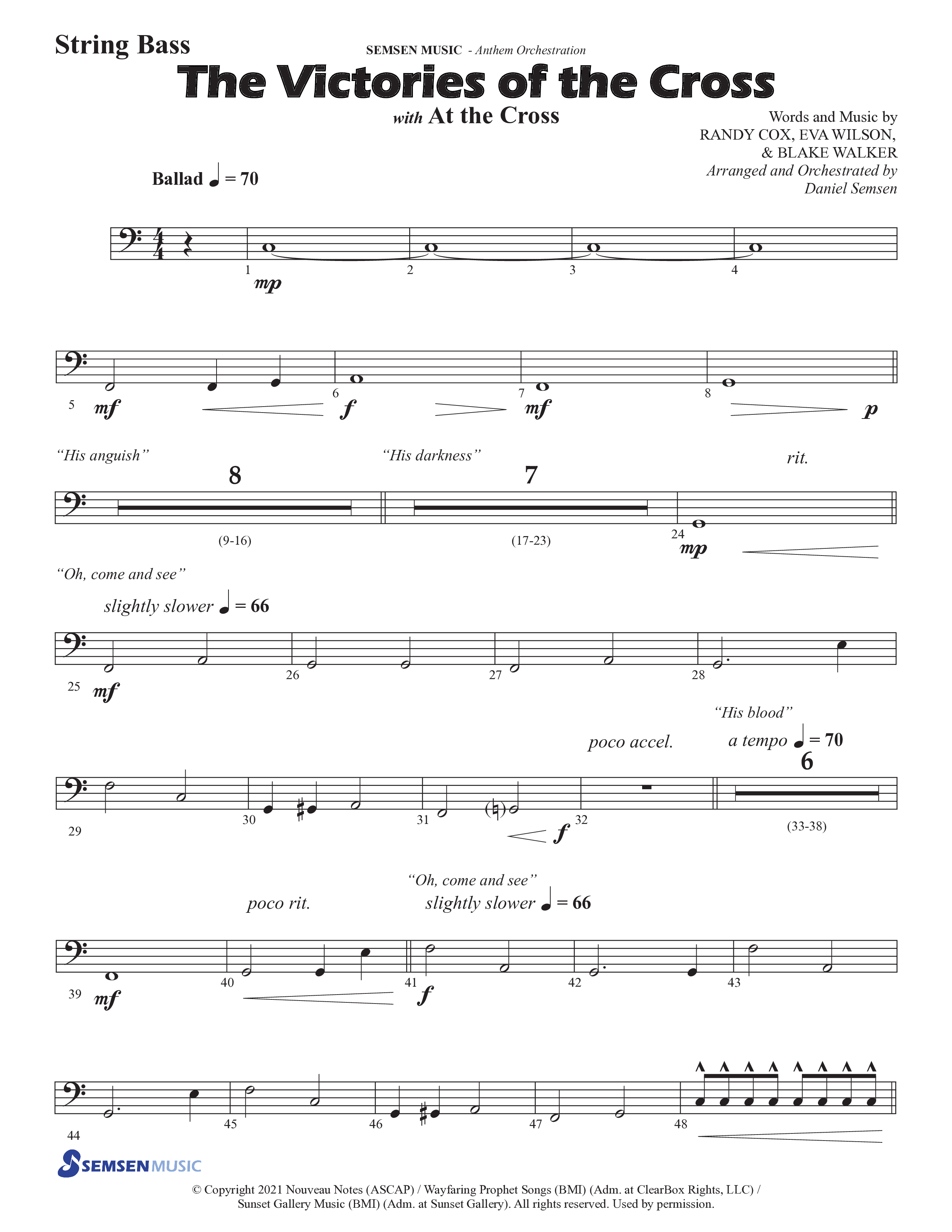 The Victories Of The Cross (with At The Cross) (Choral Anthem SATB) String Bass (Semsen Music / Arr. Daniel Semsen)