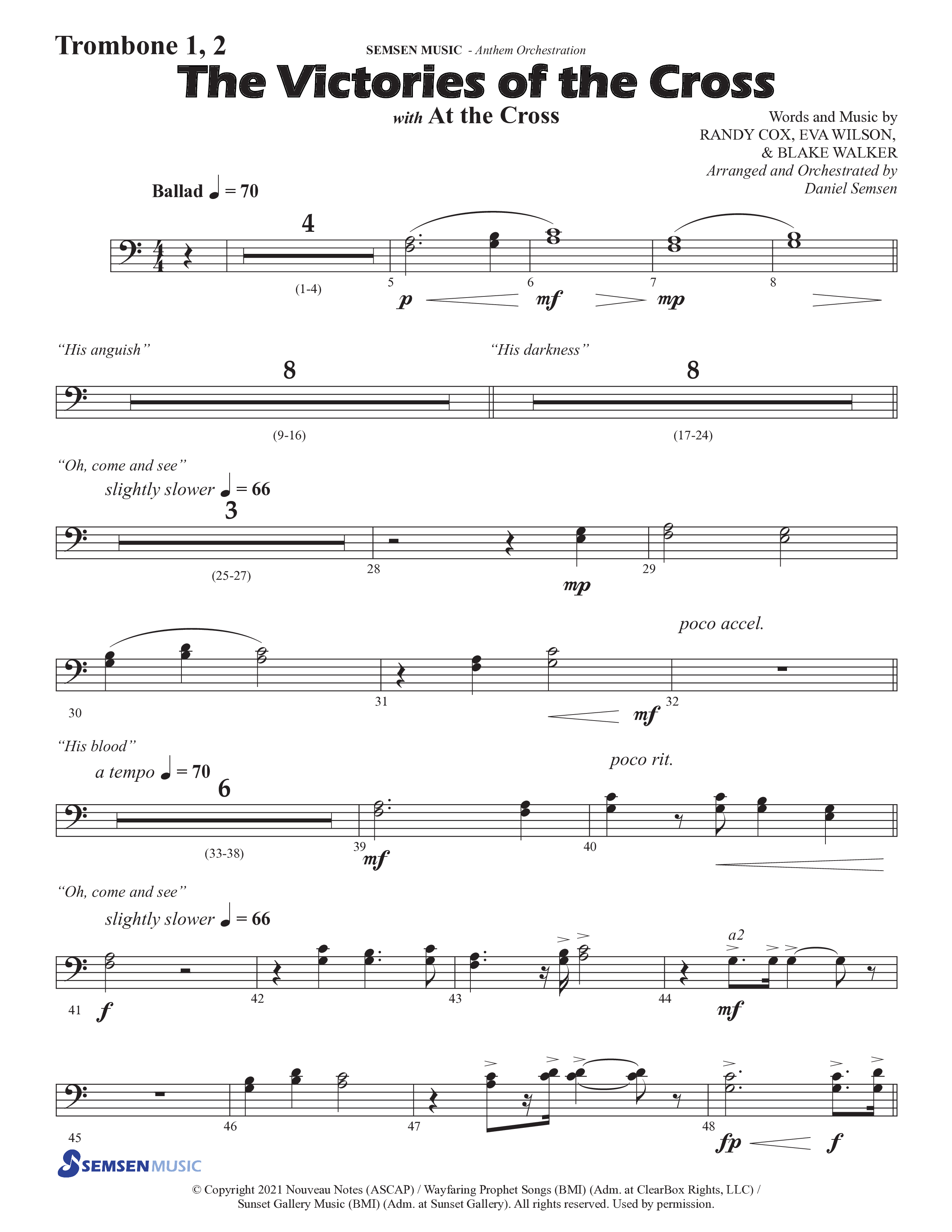 The Victories Of The Cross (with At The Cross) (Choral Anthem SATB) Trombone 1/2 (Semsen Music / Arr. Daniel Semsen)