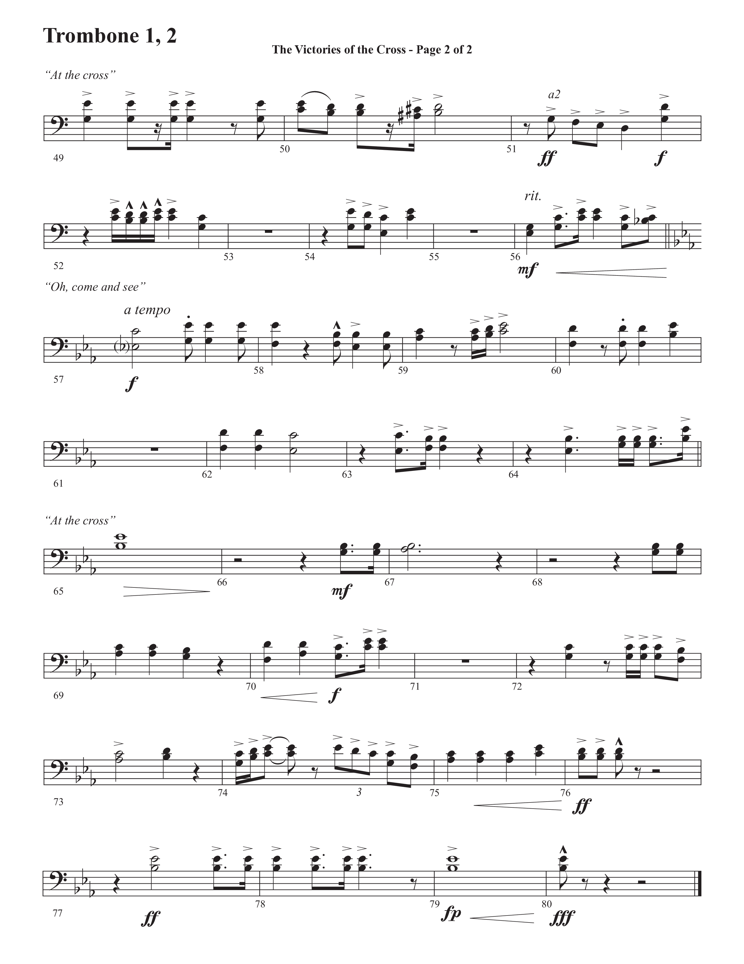 The Victories Of The Cross (with At The Cross) (Choral Anthem SATB) Trombone 1/2 (Semsen Music / Arr. Daniel Semsen)