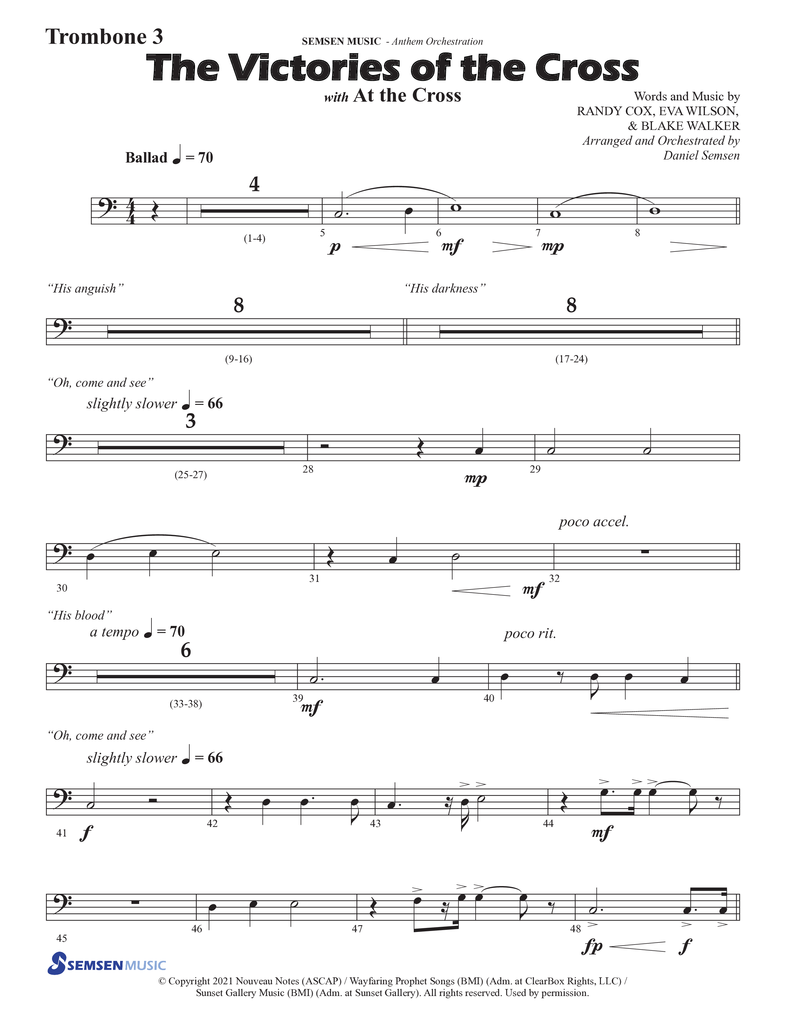 The Victories Of The Cross (with At The Cross) (Choral Anthem SATB) Trombone 3 (Semsen Music / Arr. Daniel Semsen)