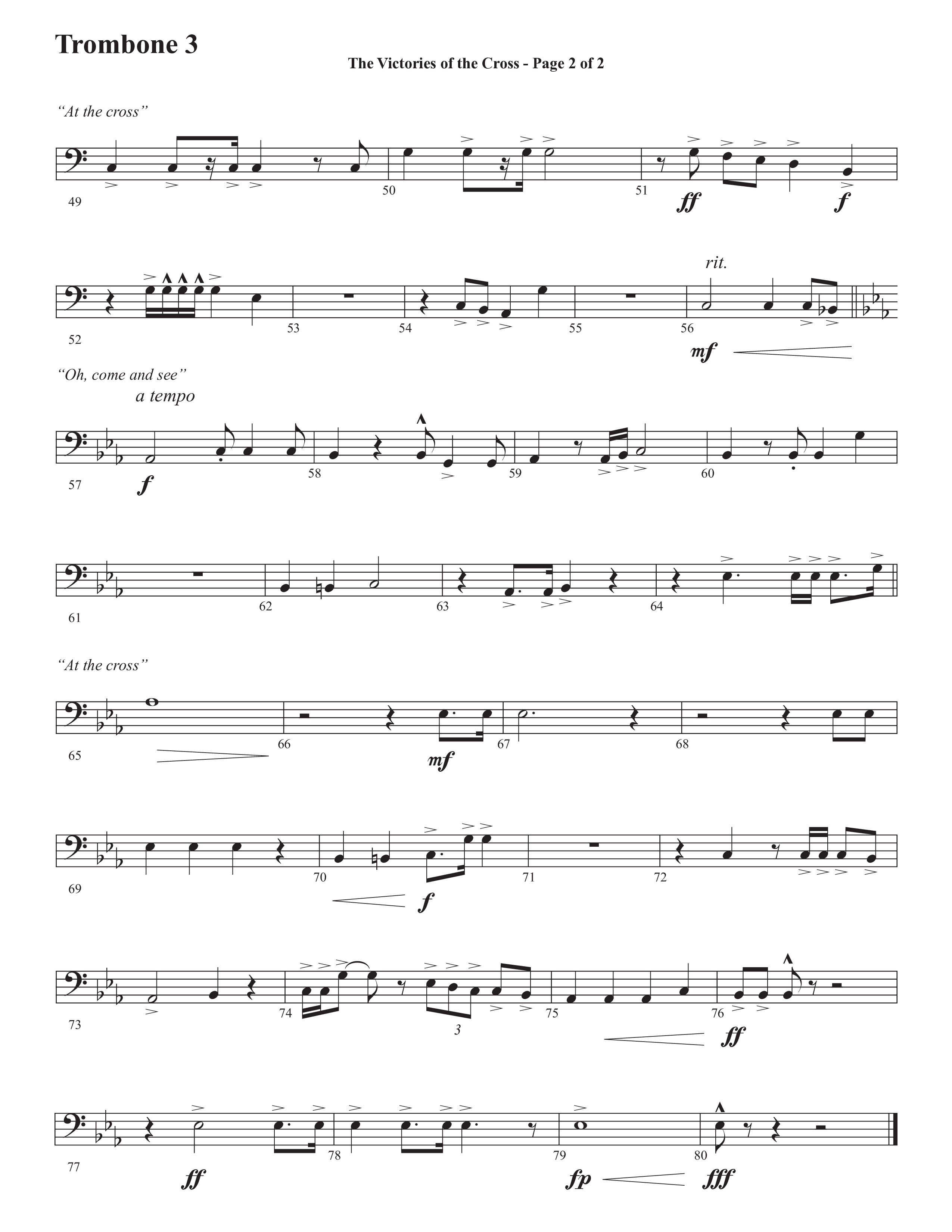 The Victories Of The Cross (with At The Cross) (Choral Anthem SATB) Trombone 3 (Semsen Music / Arr. Daniel Semsen)