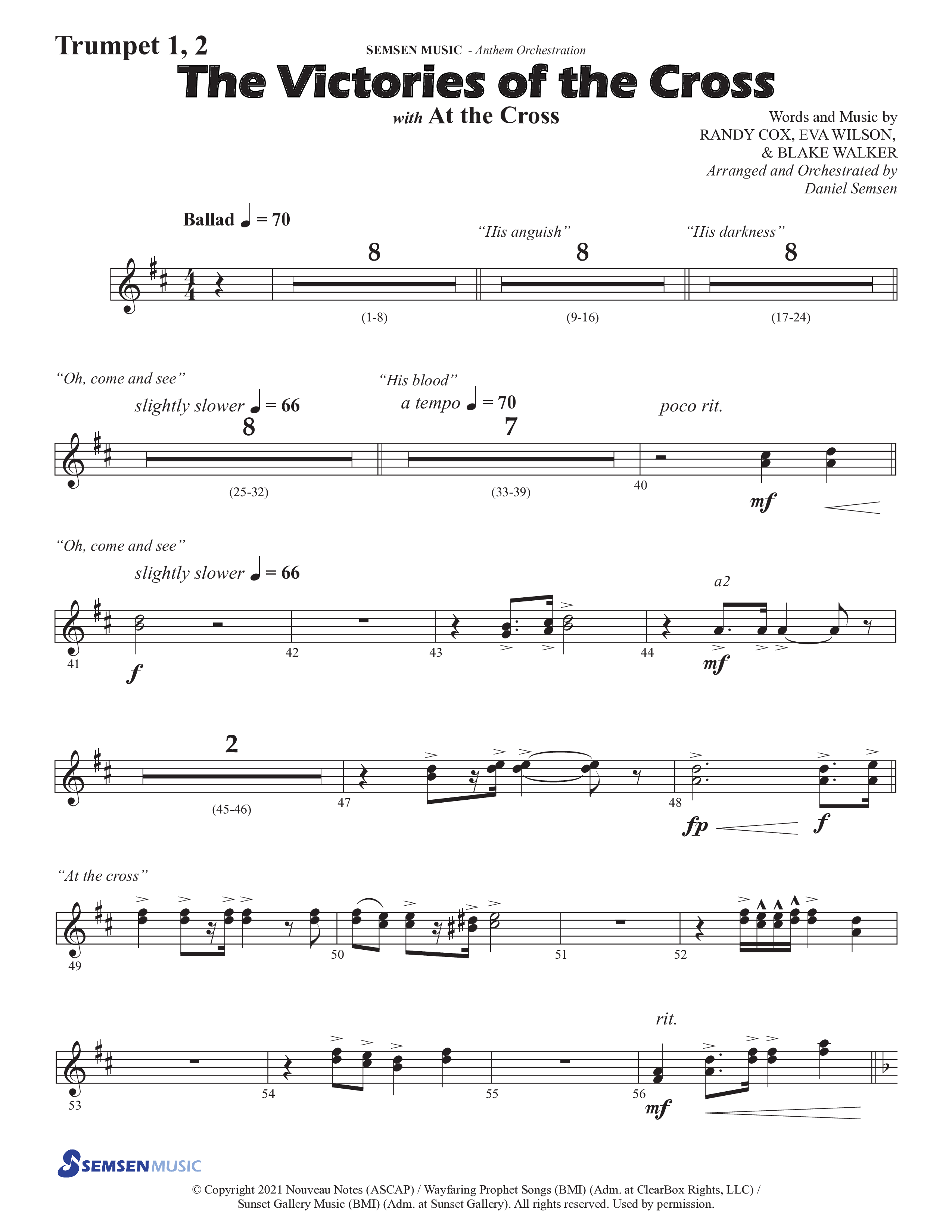 The Victories Of The Cross (with At The Cross) (Choral Anthem SATB) Trumpet 1,2 (Semsen Music / Arr. Daniel Semsen)