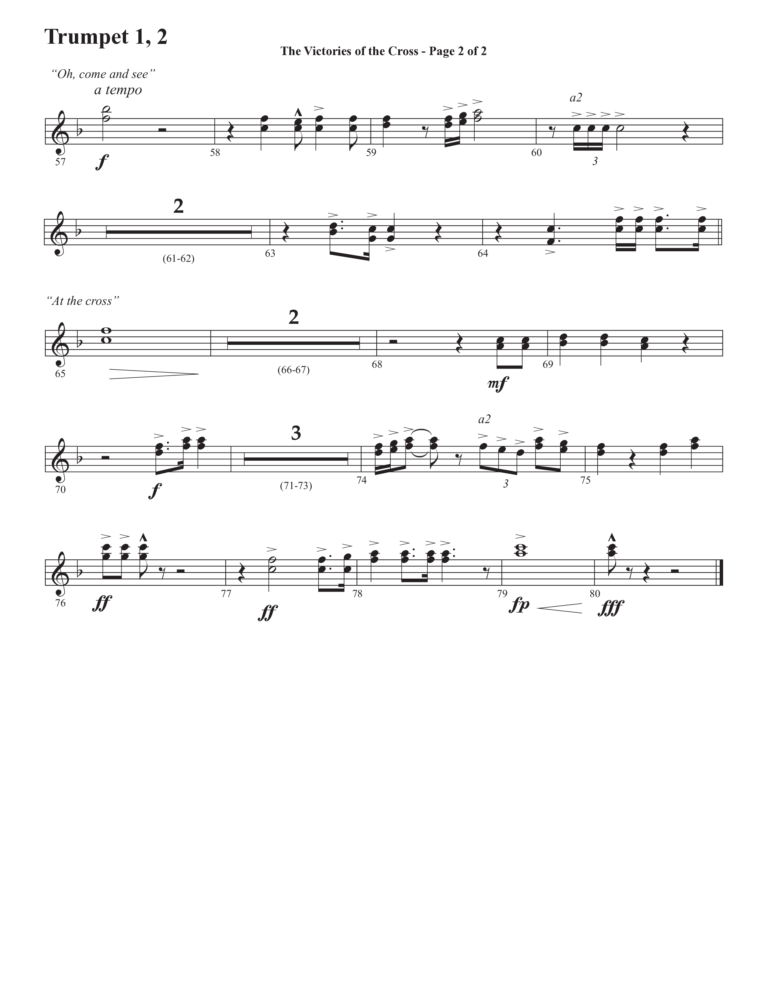 The Victories Of The Cross (with At The Cross) (Choral Anthem SATB) Trumpet 1,2 (Semsen Music / Arr. Daniel Semsen)