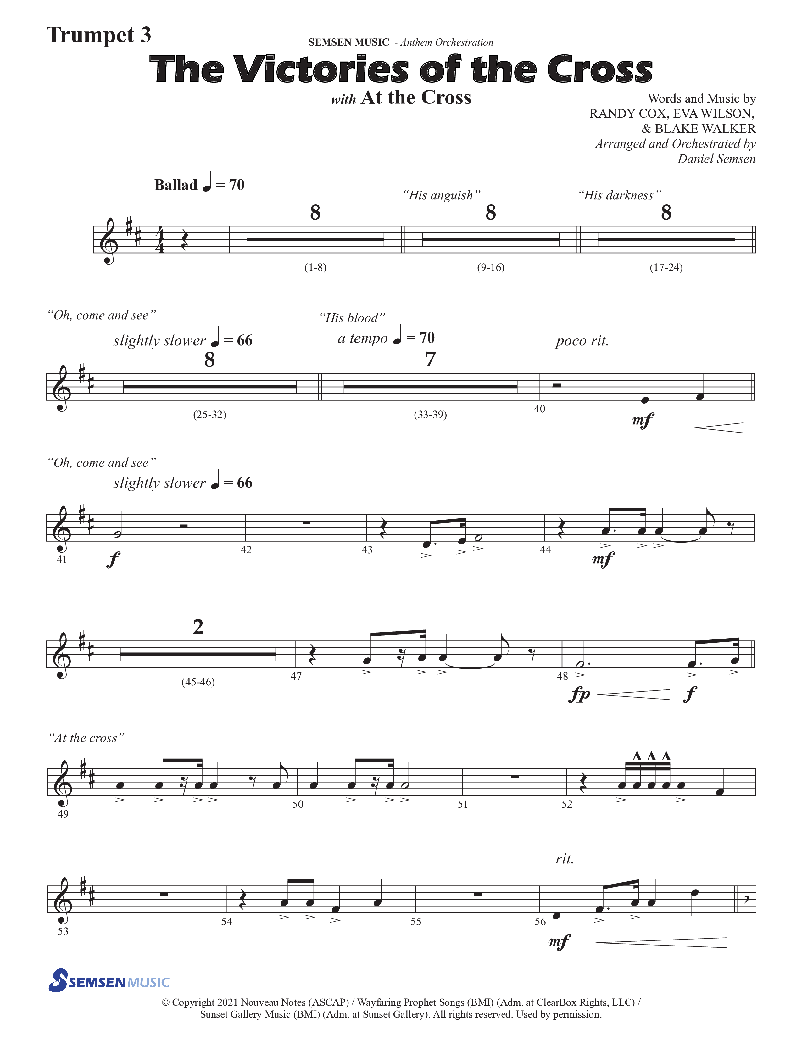 The Victories Of The Cross (with At The Cross) (Choral Anthem SATB) Trumpet 3 (Semsen Music / Arr. Daniel Semsen)