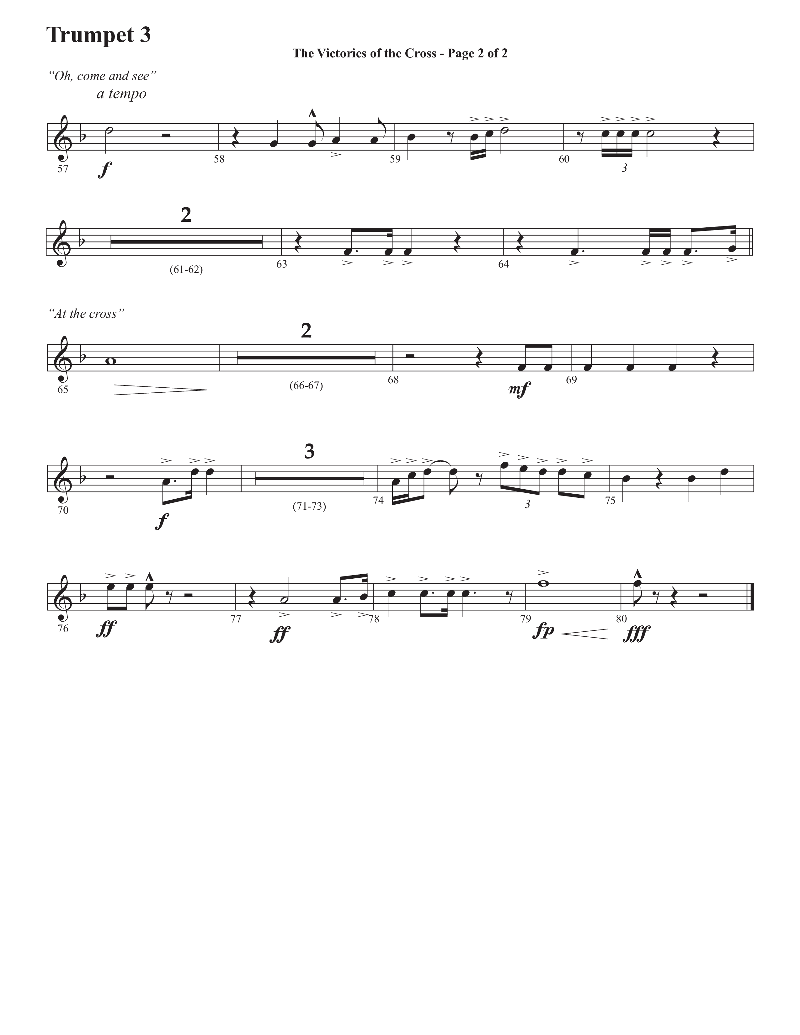The Victories Of The Cross (with At The Cross) (Choral Anthem SATB) Trumpet 3 (Semsen Music / Arr. Daniel Semsen)