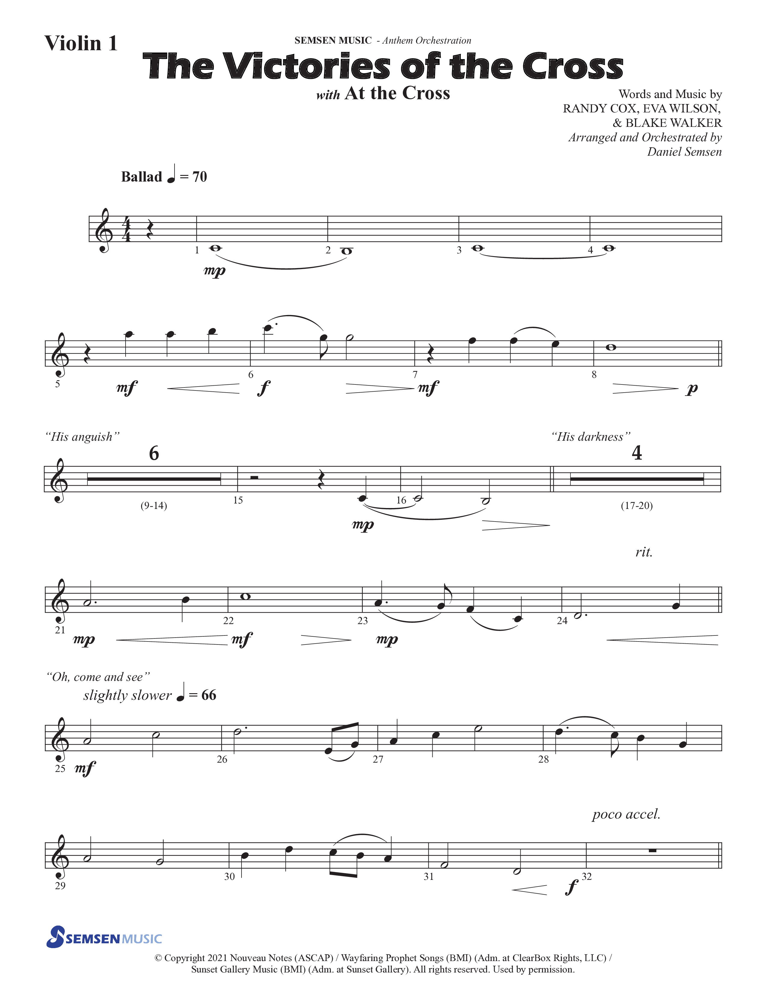 The Victories Of The Cross (with At The Cross) (Choral Anthem SATB) Violin 1 (Semsen Music / Arr. Daniel Semsen)