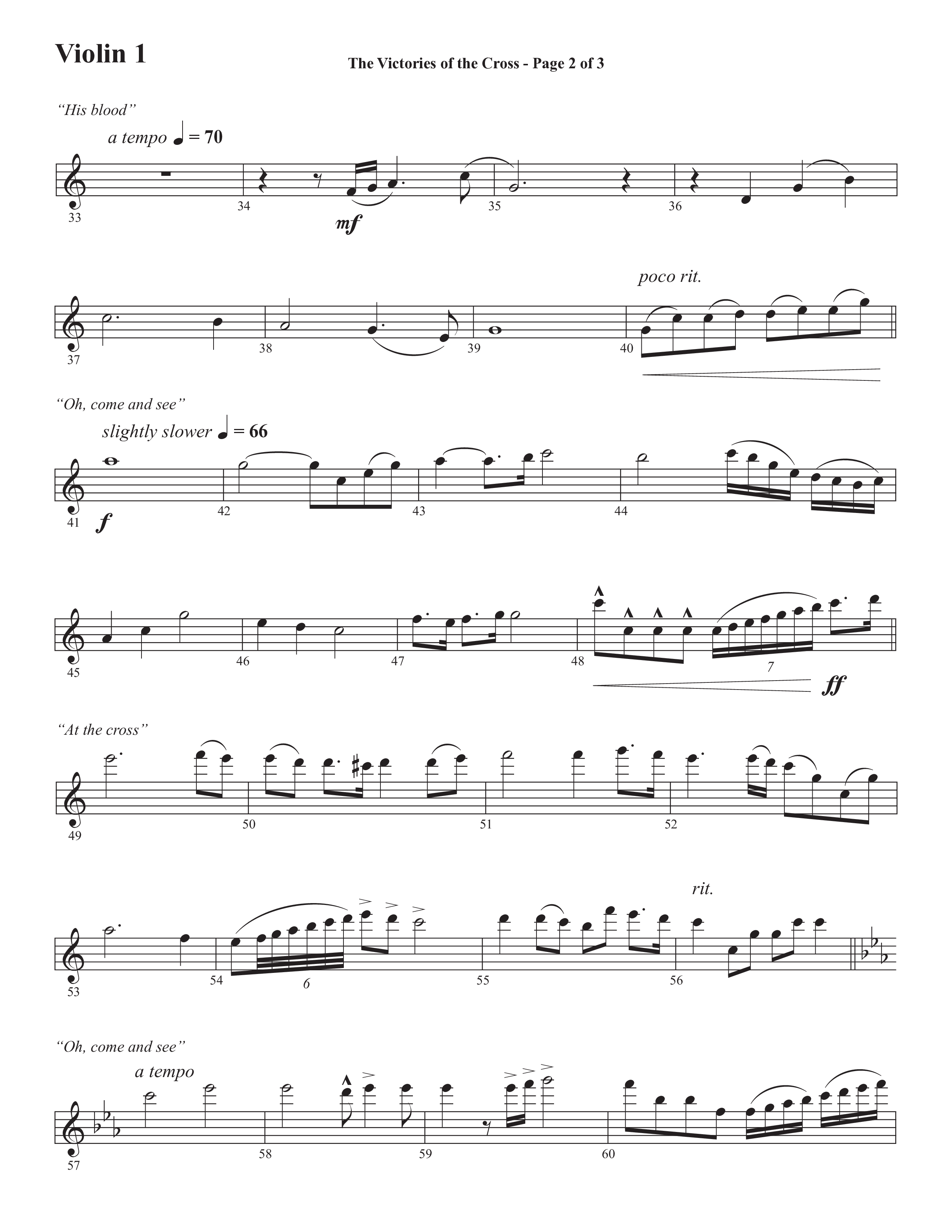 The Victories Of The Cross (with At The Cross) (Choral Anthem SATB) Violin 1 (Semsen Music / Arr. Daniel Semsen)