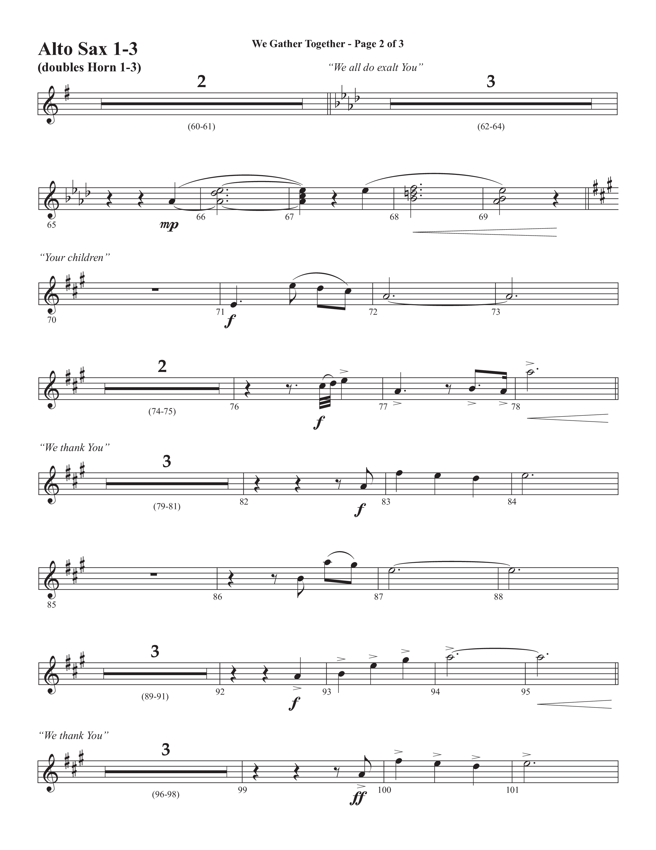 We Gather Together (We Thank You) (Choral Anthem SATB) Alto Sax (Semsen Music / Arr. John Bolin / Orch. Cliff Duren)