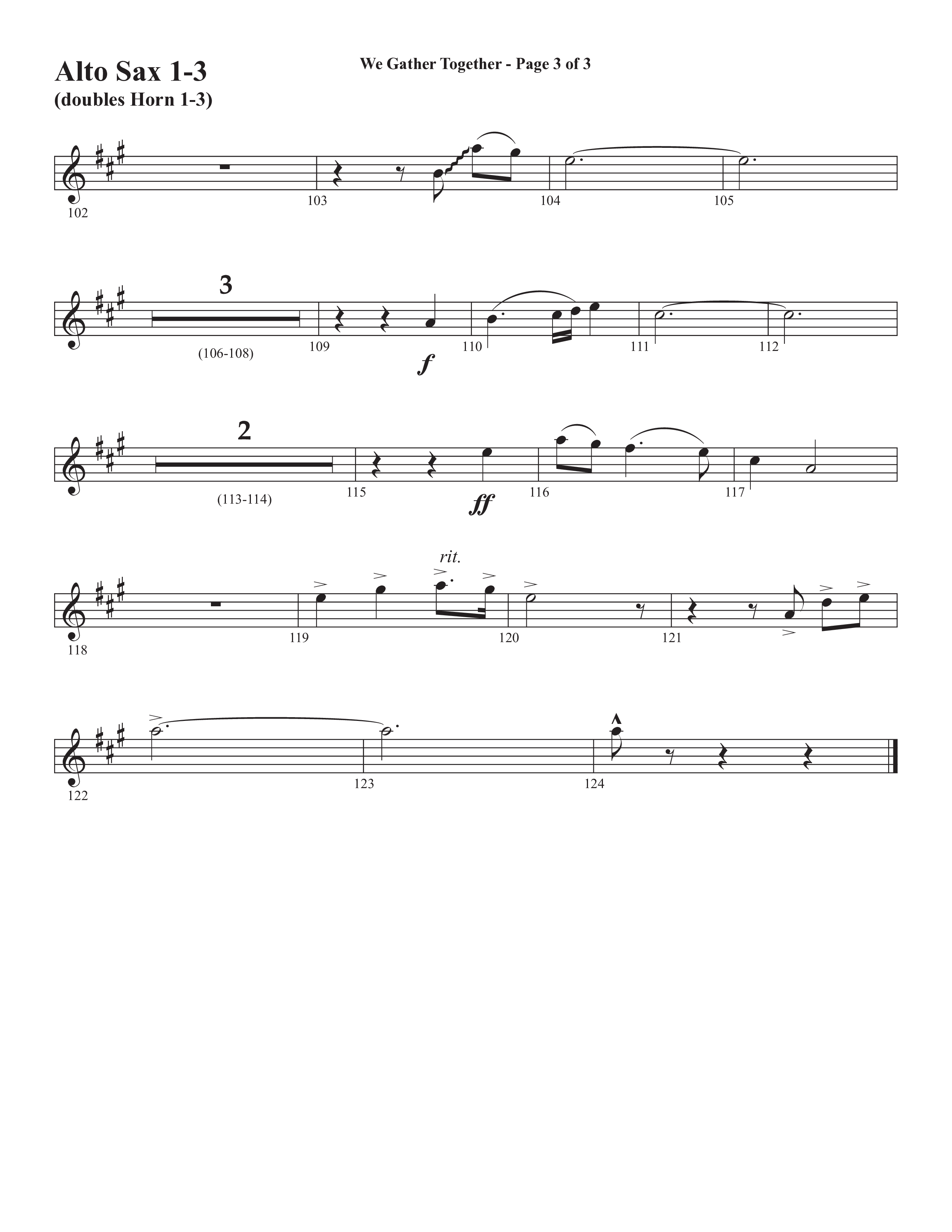 We Gather Together (We Thank You) (Choral Anthem SATB) Alto Sax (Semsen Music / Arr. John Bolin / Orch. Cliff Duren)