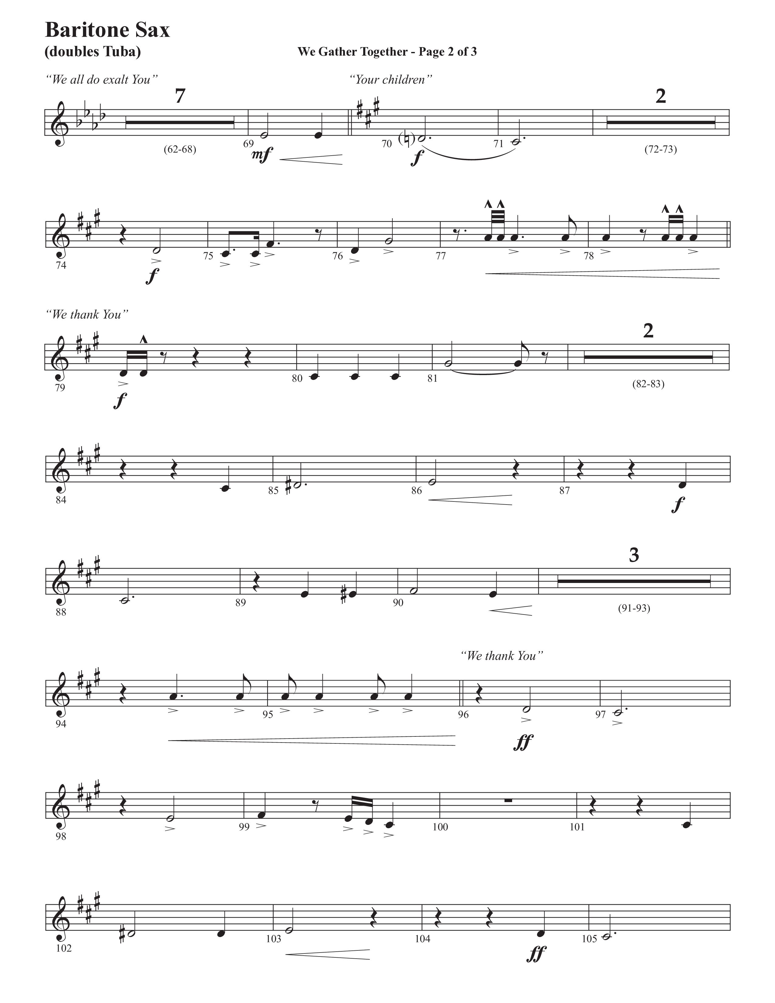 We Gather Together (We Thank You) (Choral Anthem SATB) Bari Sax (Semsen Music / Arr. John Bolin / Orch. Cliff Duren)