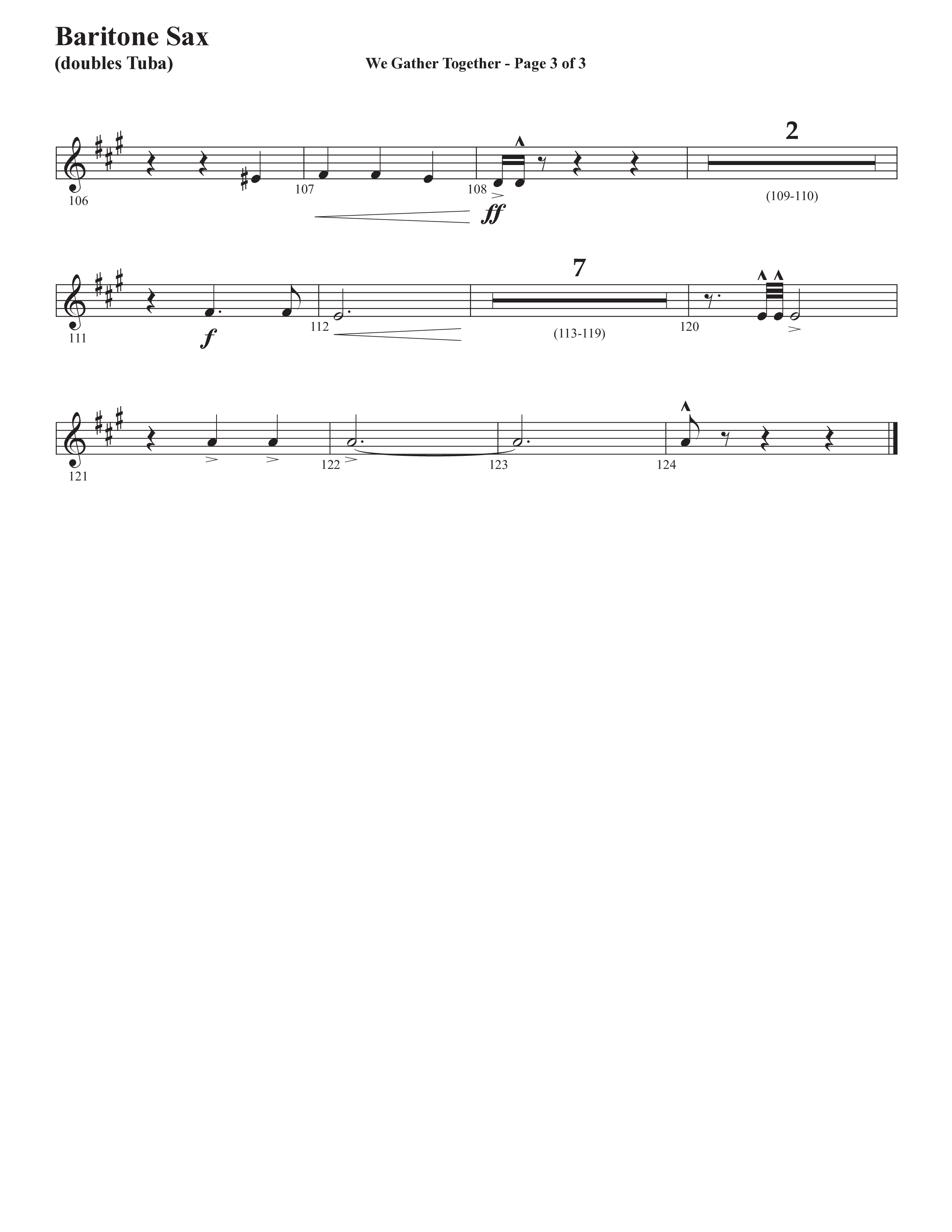 We Gather Together (We Thank You) (Choral Anthem SATB) Bari Sax (Semsen Music / Arr. John Bolin / Orch. Cliff Duren)