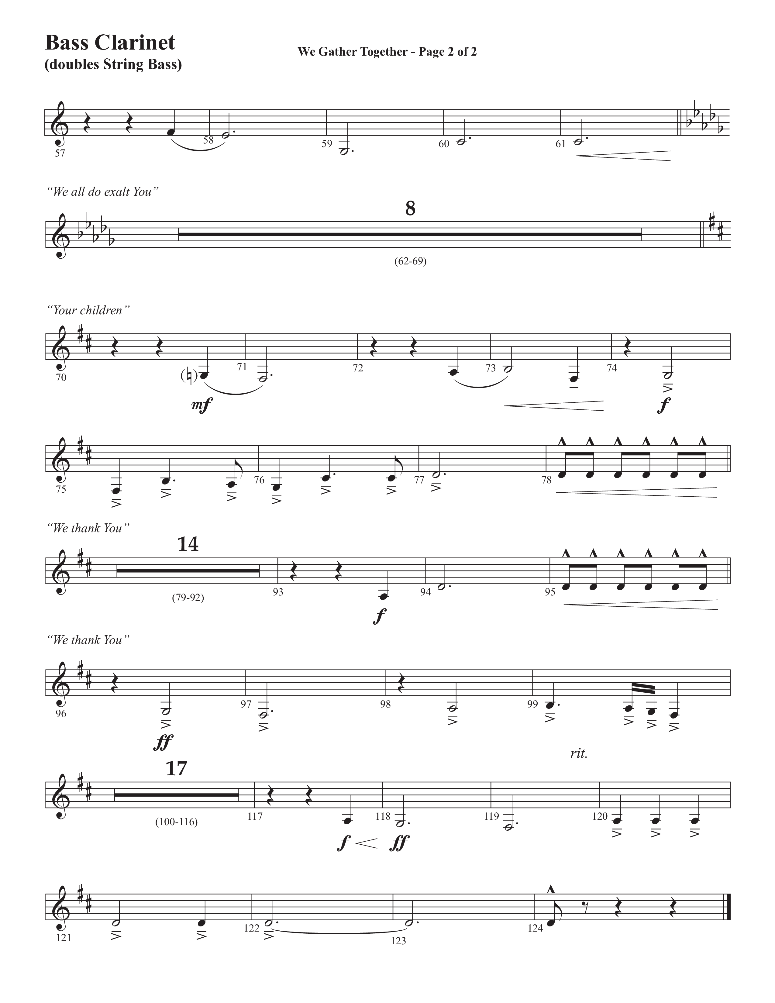 We Gather Together (We Thank You) (Choral Anthem SATB) Bass Clarinet (Semsen Music / Arr. John Bolin / Orch. Cliff Duren)