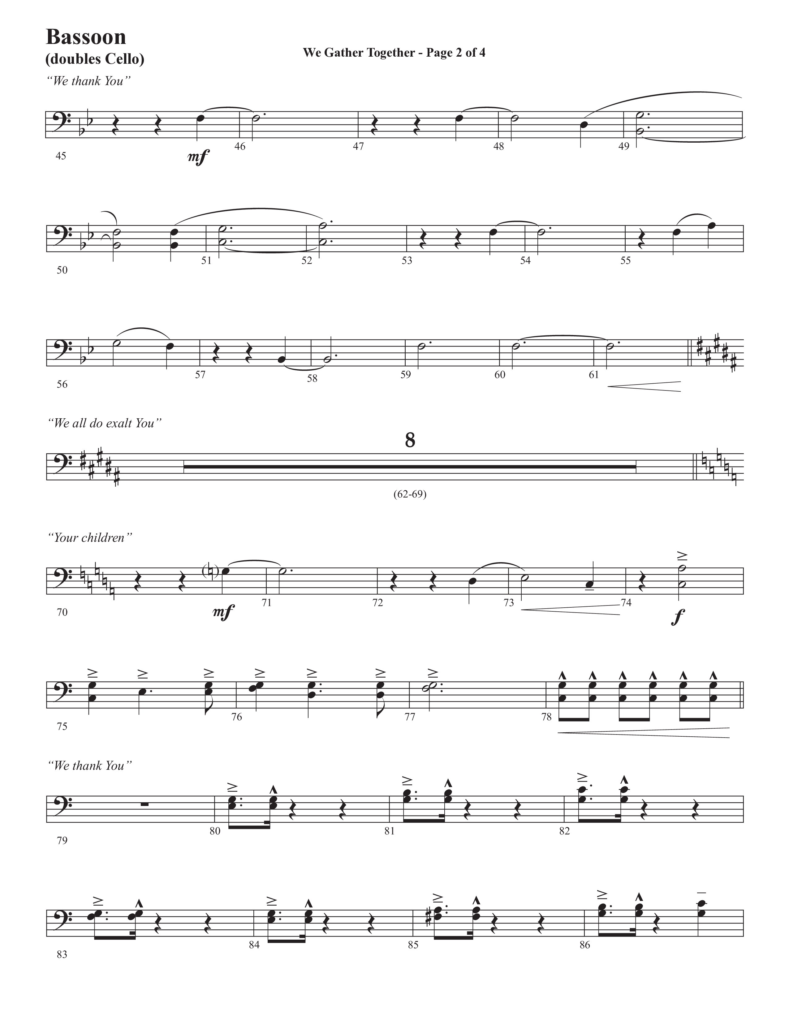 We Gather Together (We Thank You) (Choral Anthem SATB) Bassoon (Semsen Music / Arr. John Bolin / Orch. Cliff Duren)