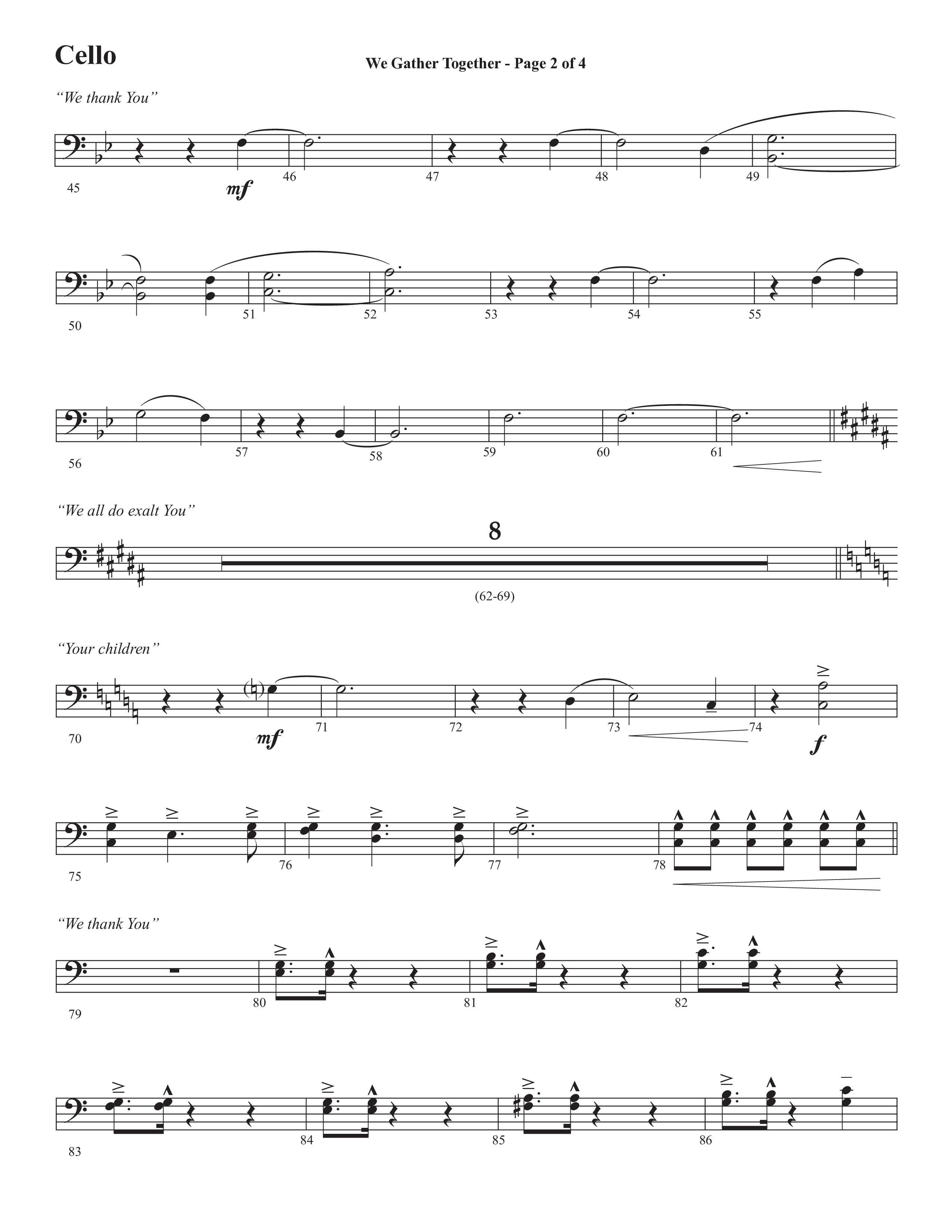 We Gather Together (We Thank You) (Choral Anthem SATB) Cello (Semsen Music / Arr. John Bolin / Orch. Cliff Duren)