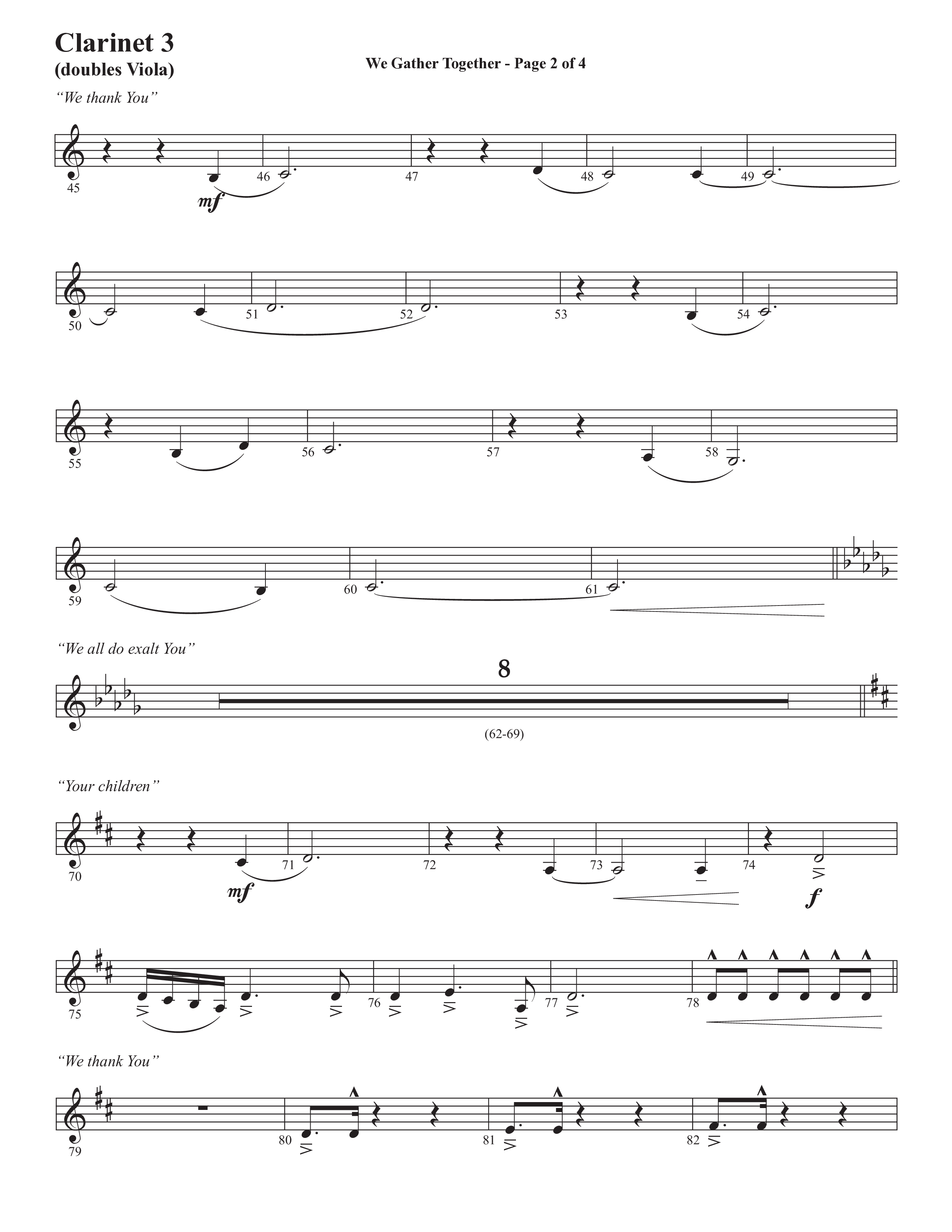 We Gather Together (We Thank You) (Choral Anthem SATB) Clarinet 3 (Semsen Music / Arr. John Bolin / Orch. Cliff Duren)