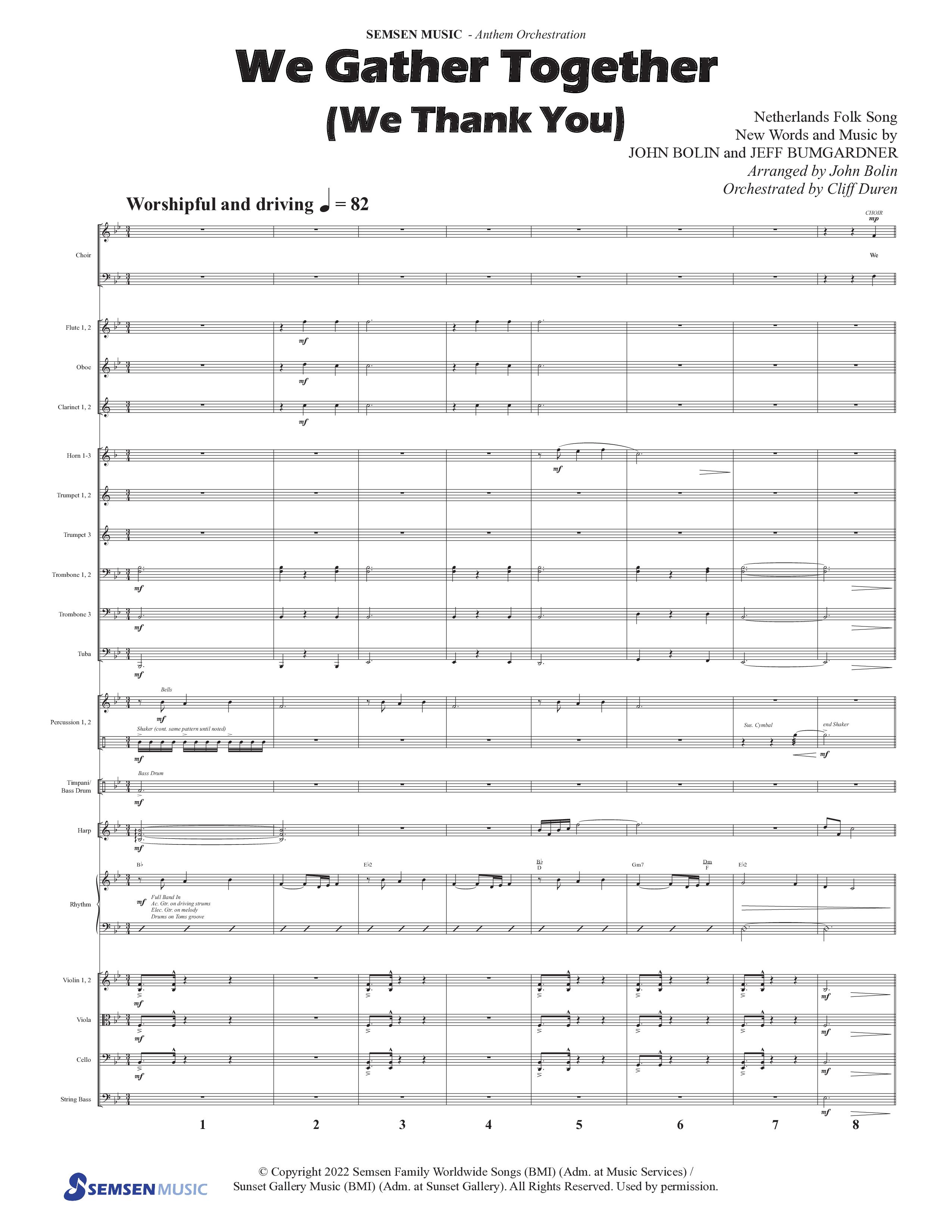 We Gather Together (We Thank You) (Choral Anthem SATB) Orchestration (Semsen Music / Arr. John Bolin / Orch. Cliff Duren)