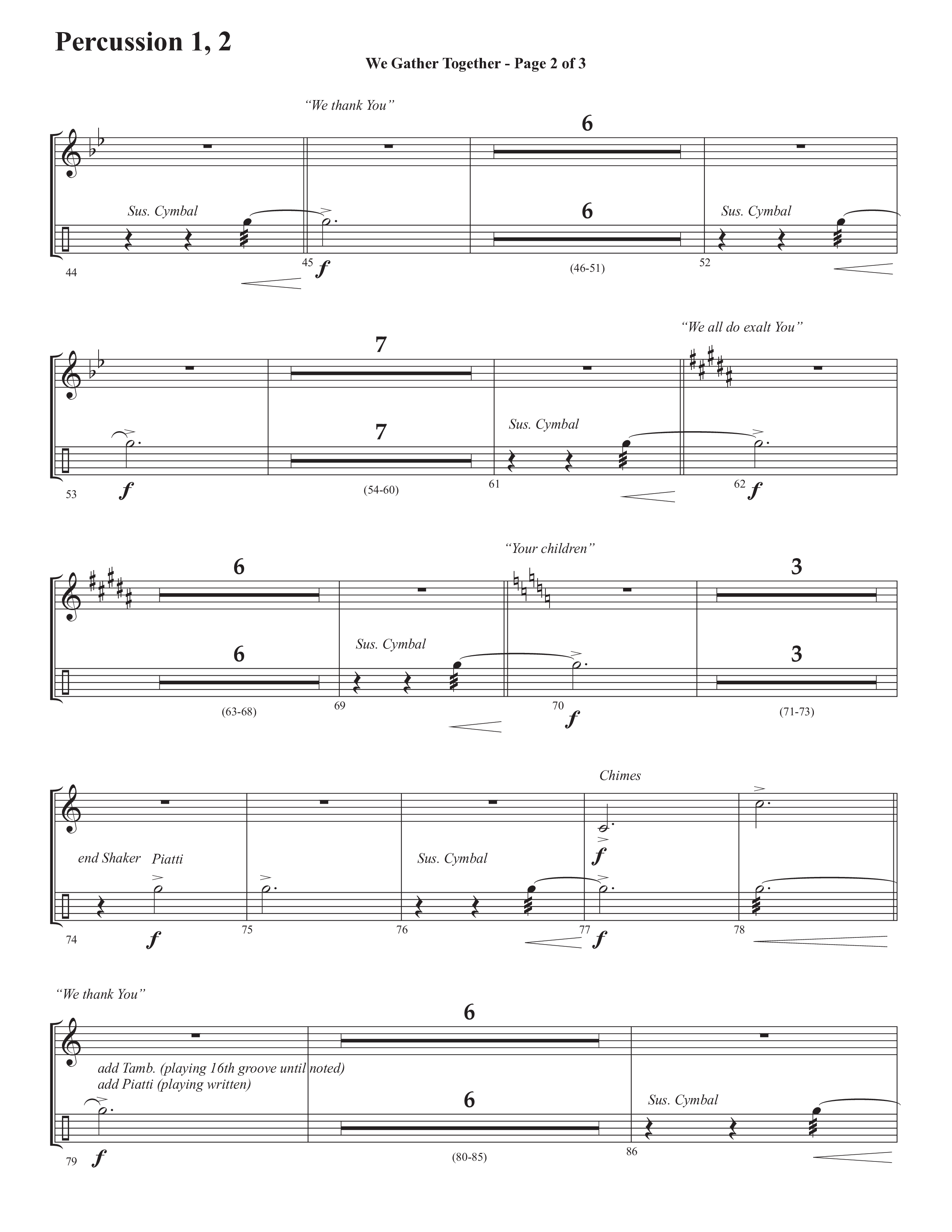 We Gather Together (We Thank You) (Choral Anthem SATB) Percussion 1/2 (Semsen Music / Arr. John Bolin / Orch. Cliff Duren)