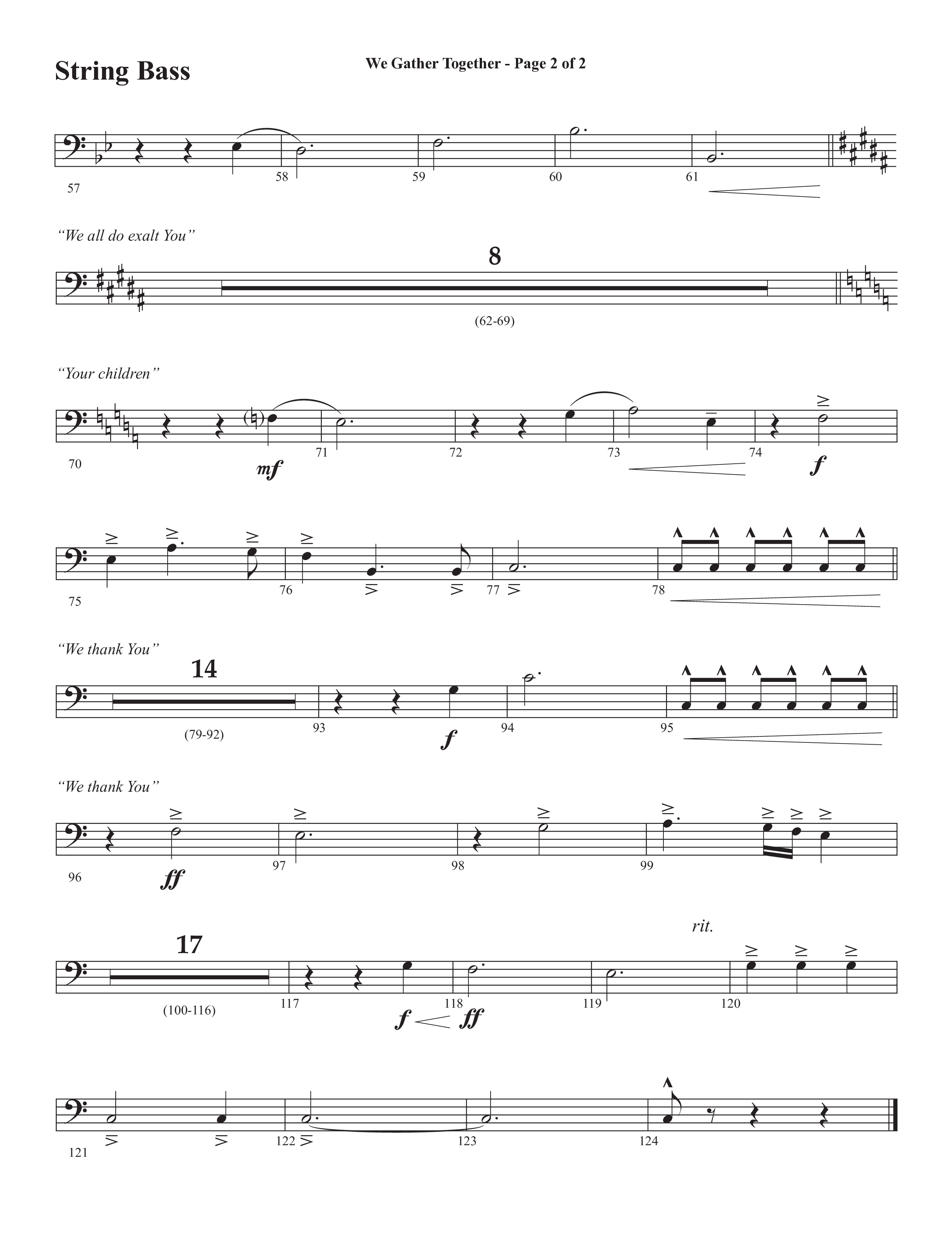 We Gather Together (We Thank You) (Choral Anthem SATB) String Bass (Semsen Music / Arr. John Bolin / Orch. Cliff Duren)