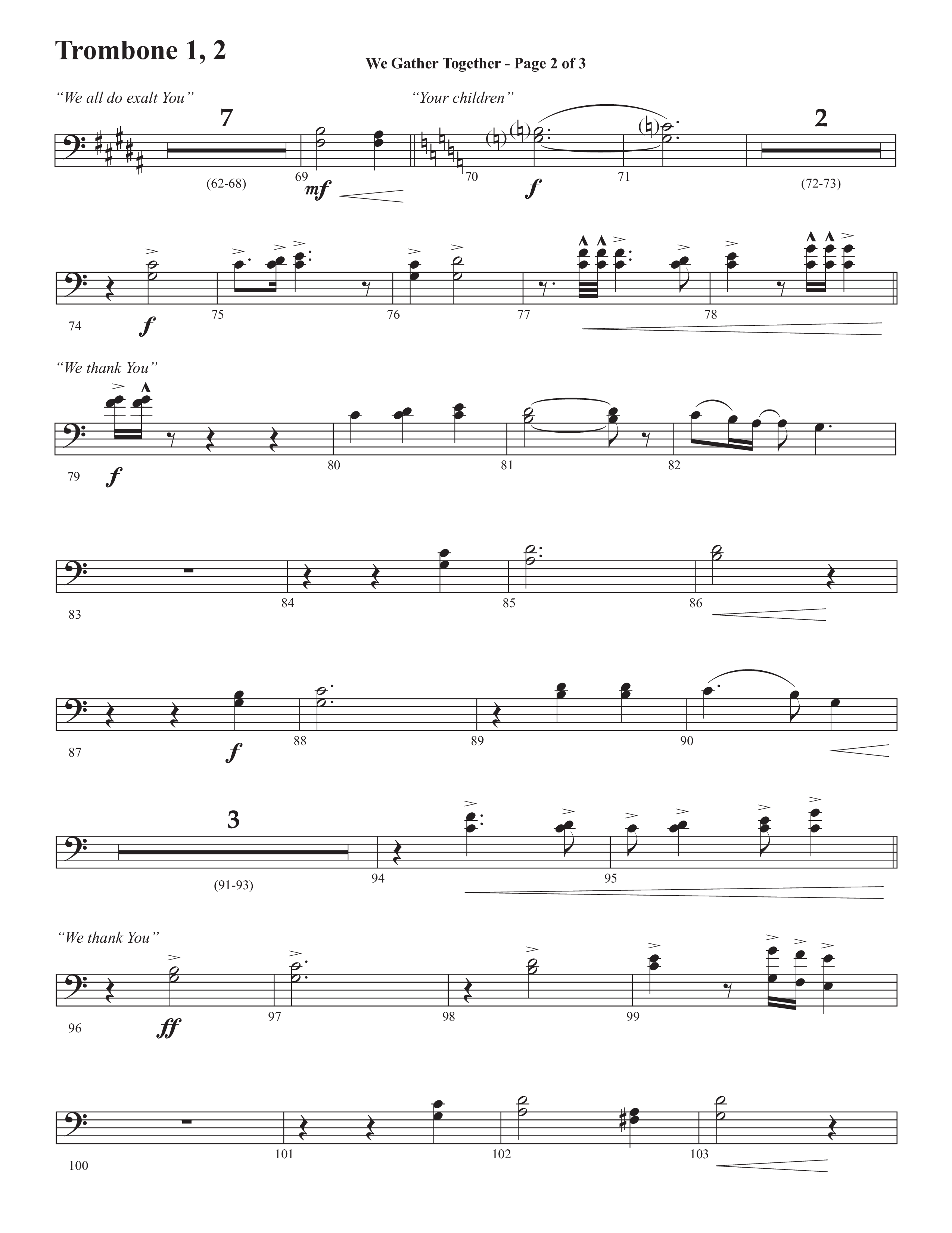 We Gather Together (We Thank You) (Choral Anthem SATB) Trombone 1/2 (Semsen Music / Arr. John Bolin / Orch. Cliff Duren)