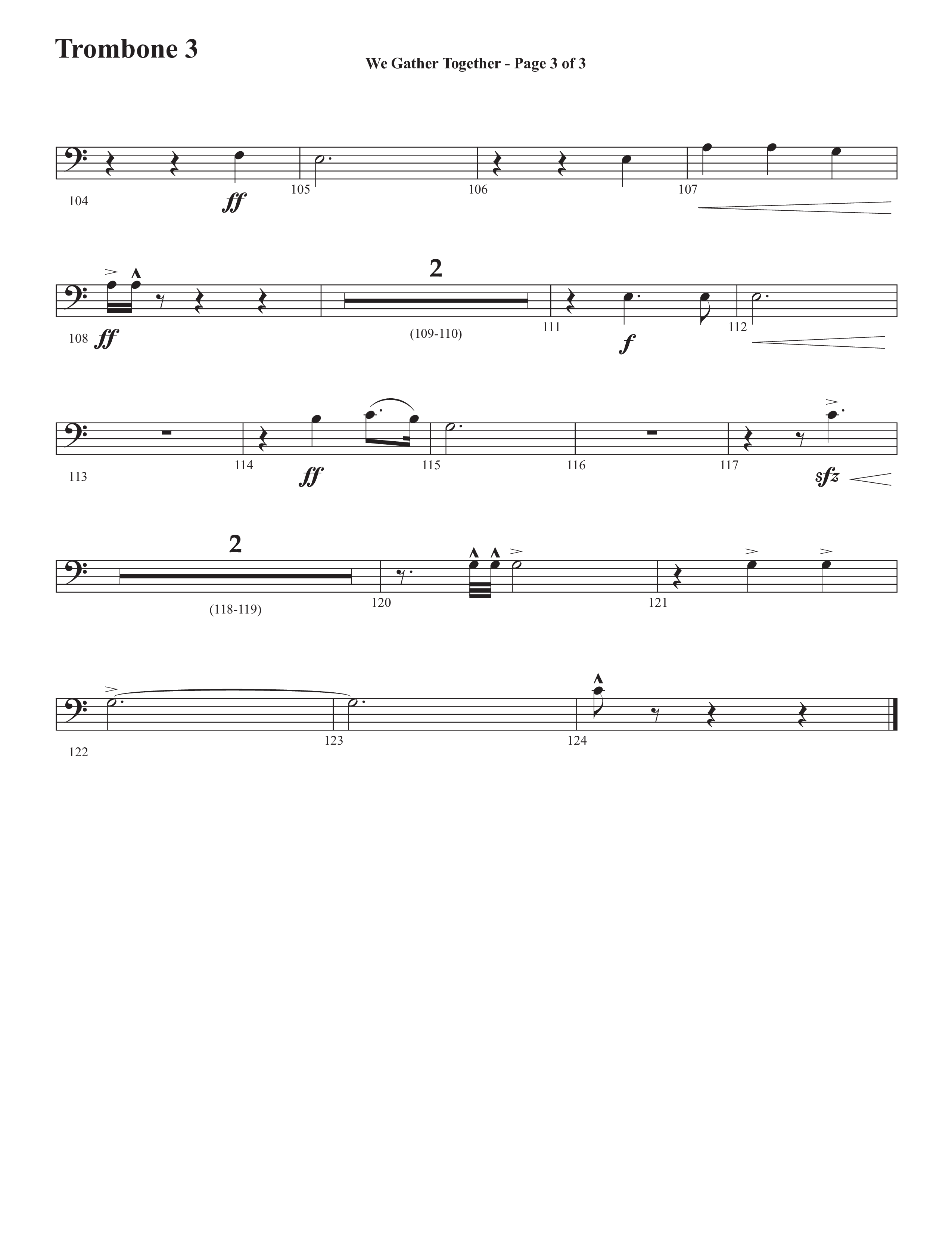 We Gather Together (We Thank You) (Choral Anthem SATB) Trombone 3 (Semsen Music / Arr. John Bolin / Orch. Cliff Duren)