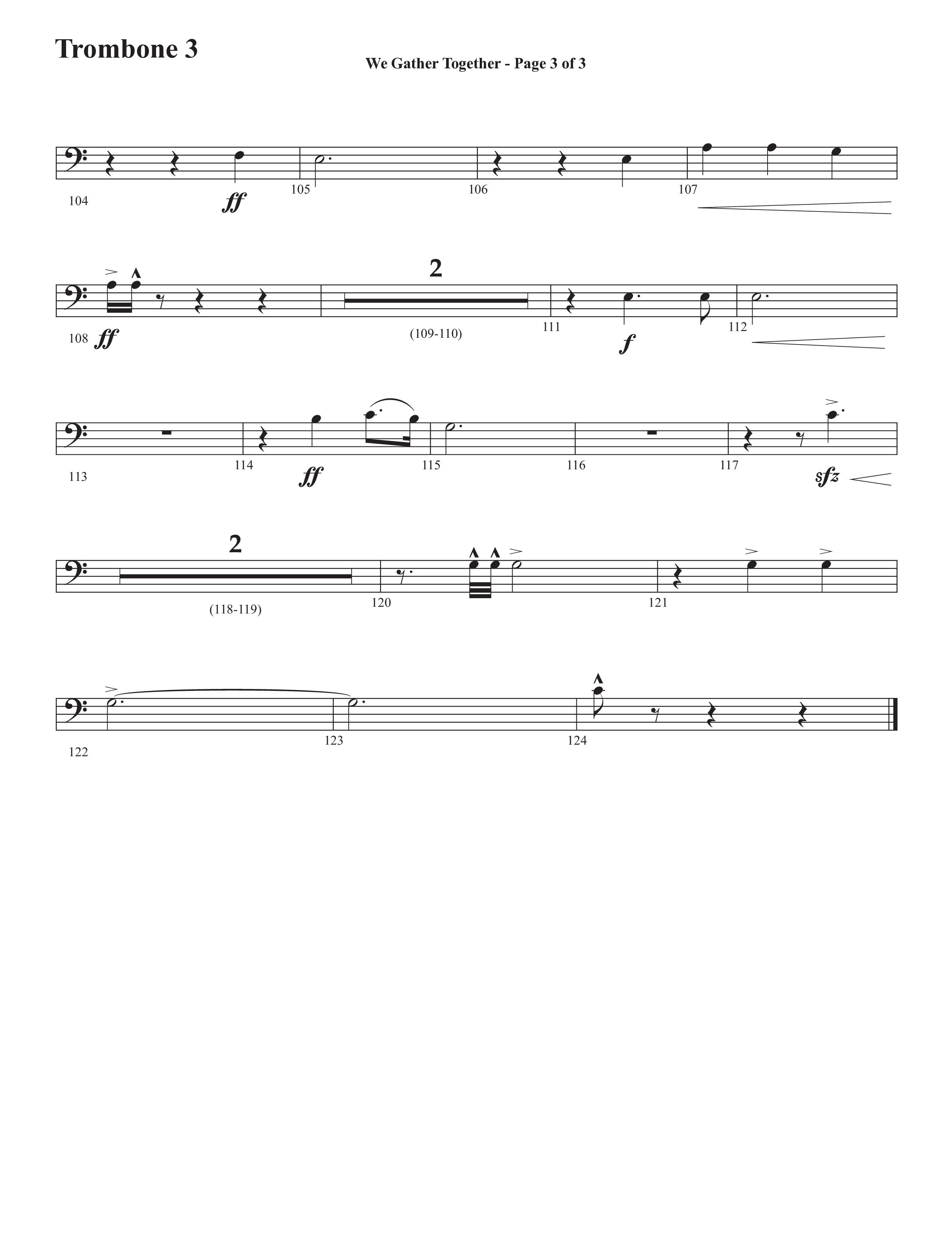 We Gather Together (We Thank You) (Choral Anthem SATB) Trombone 3 (Semsen Music / Arr. John Bolin / Orch. Cliff Duren)