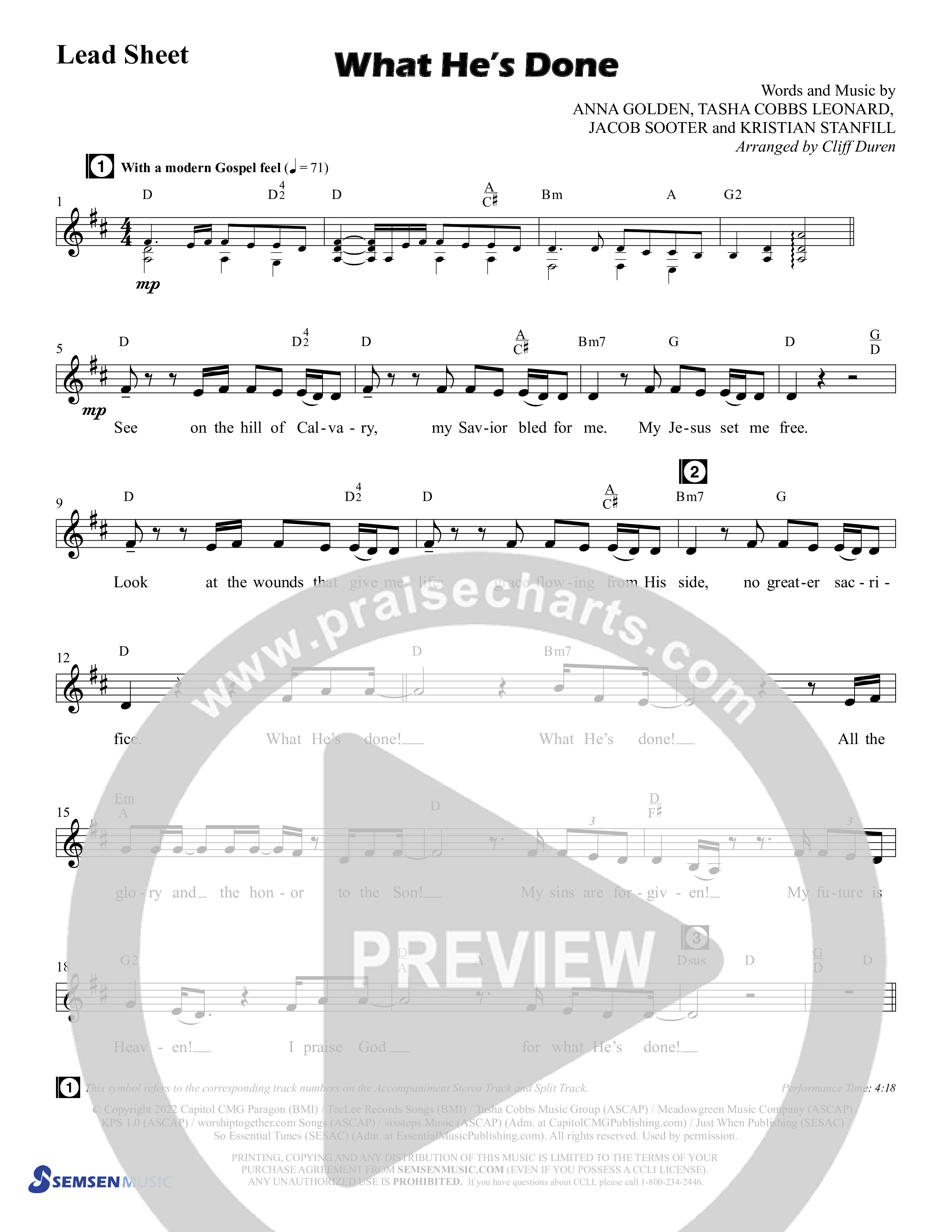 What He's Done (Choral Anthem SATB) Chords & Lead Sheet (Semsen Music / Arr. Cliff Duren)