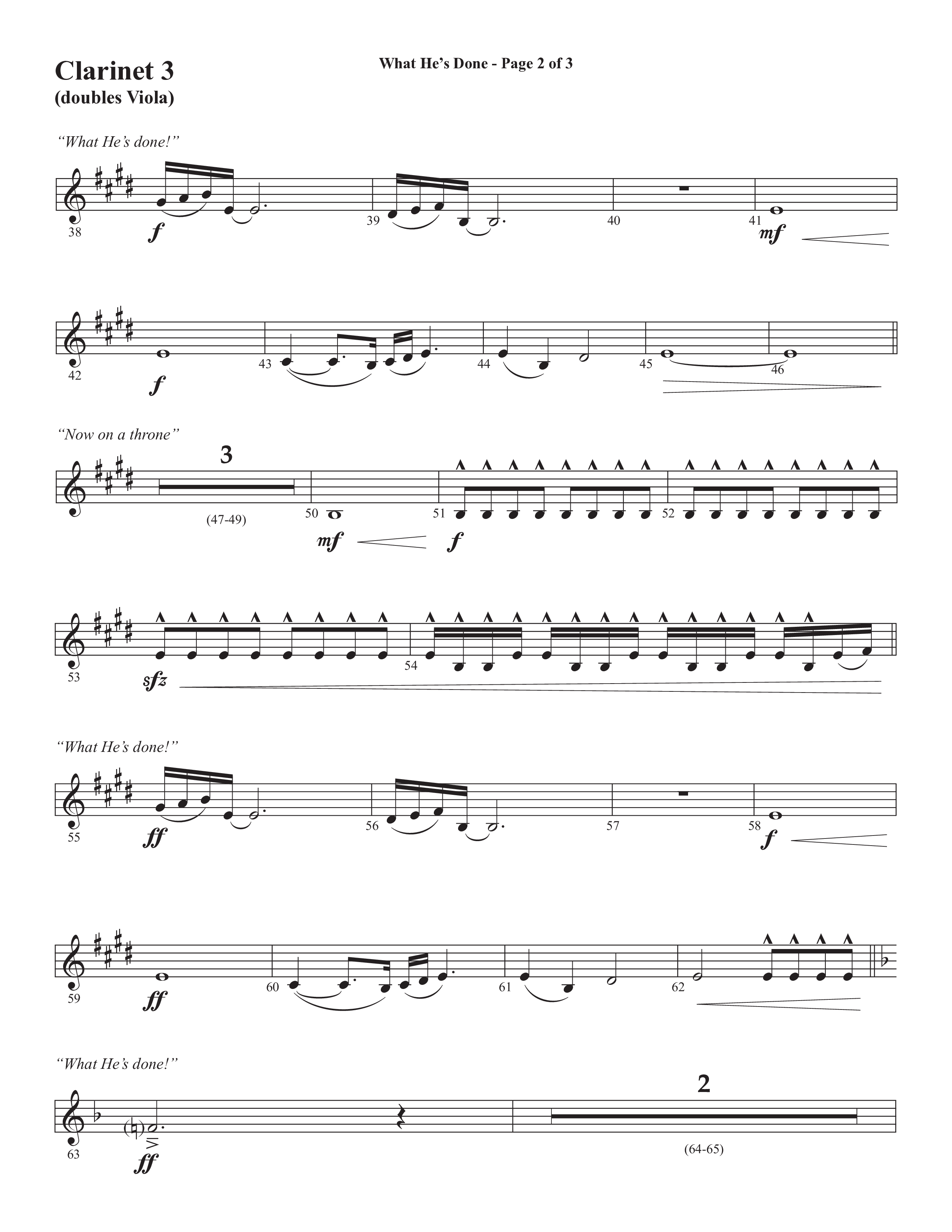 What He's Done (Choral Anthem SATB) Clarinet 3 (Semsen Music / Arr. Cliff Duren)