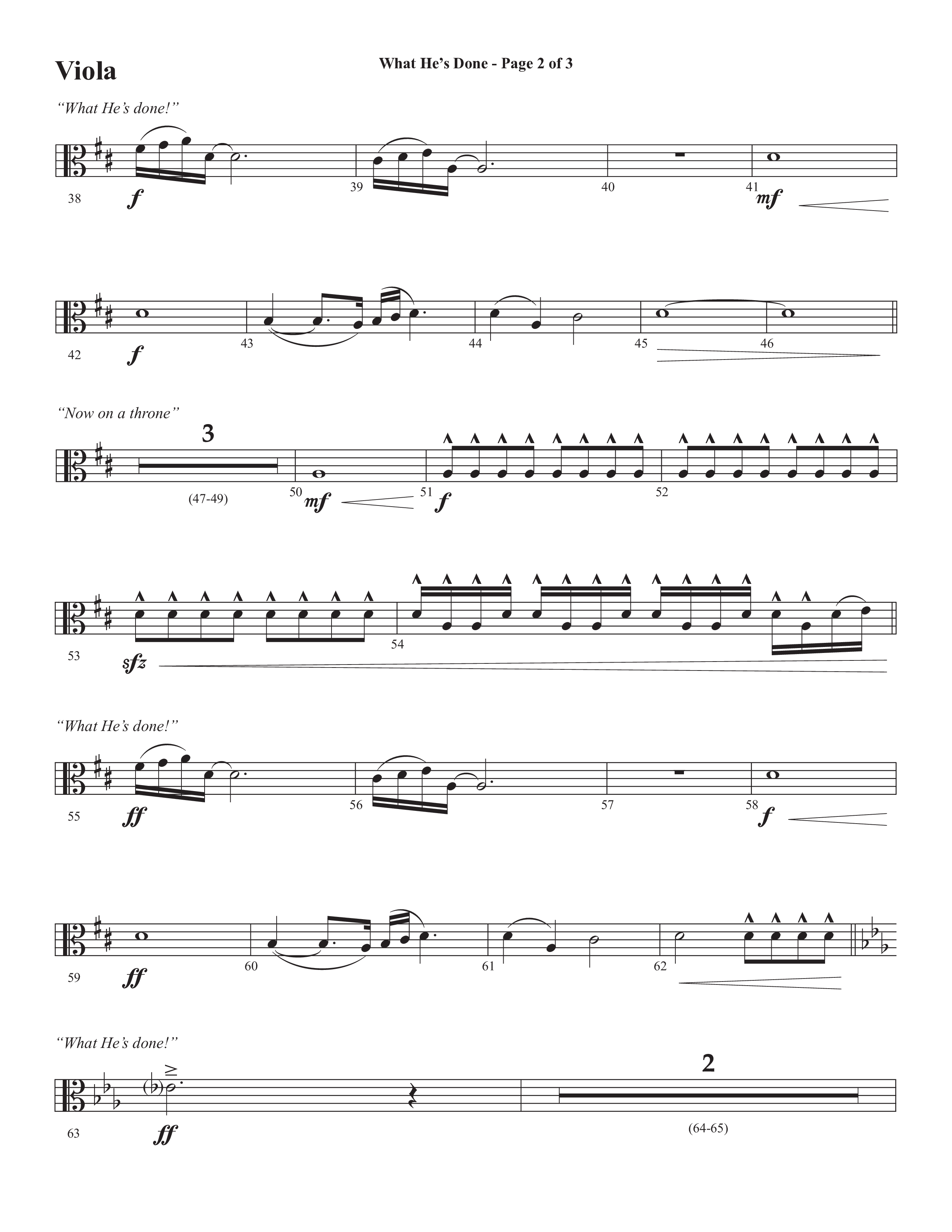 What He's Done (Choral Anthem SATB) Viola (Semsen Music / Arr. Cliff Duren)