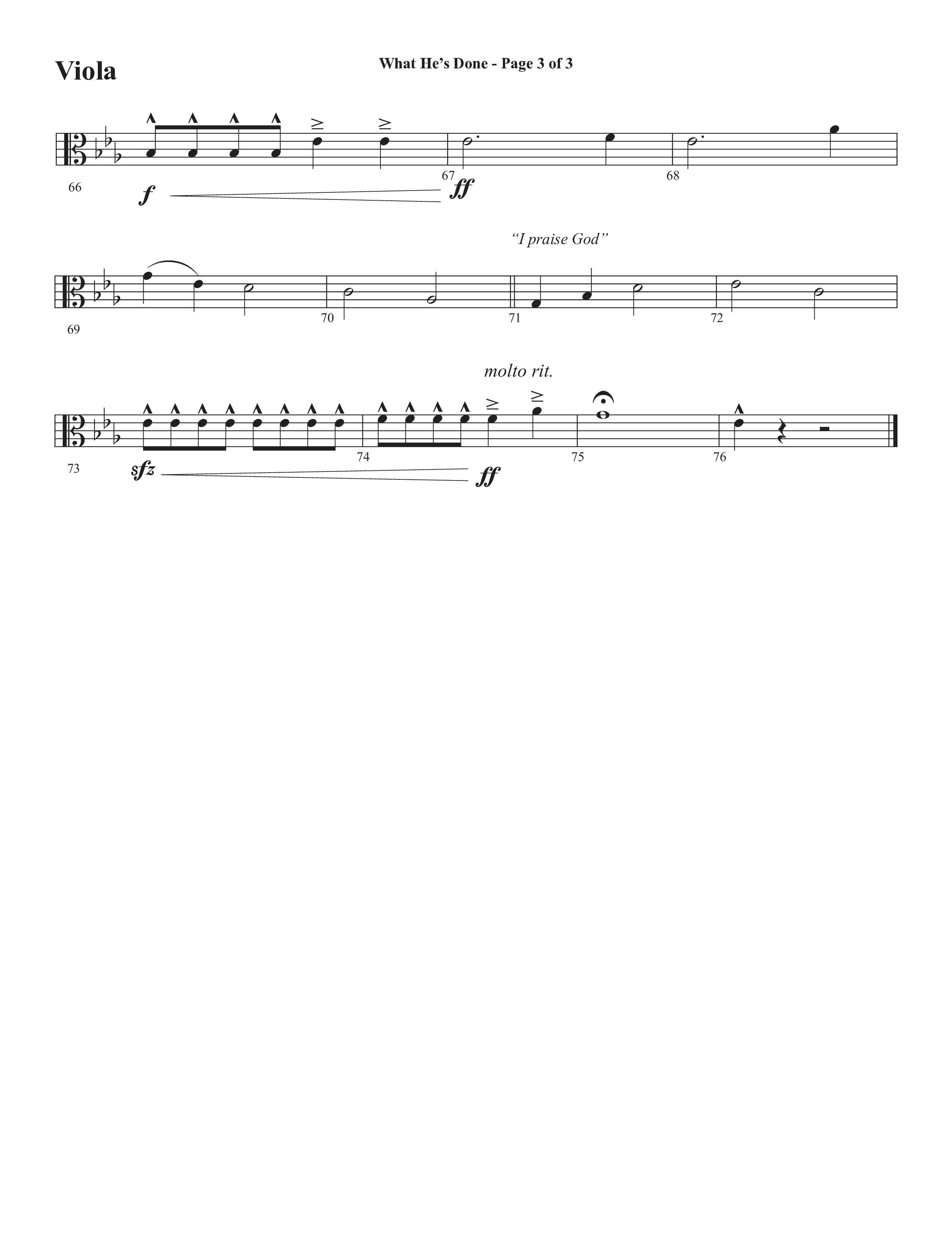 What He's Done (Choral Anthem SATB) Viola (Semsen Music / Arr. Cliff Duren)