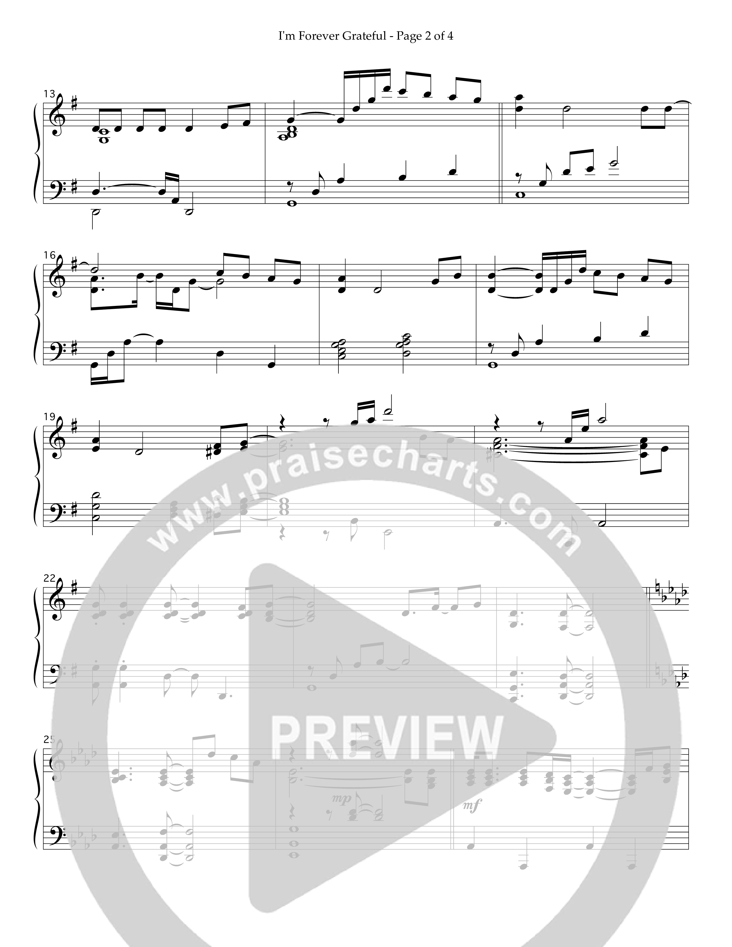 I'm Forever Grateful (Instrumental) Piano Sheet (Lifeway Worship / Arr. Richard Huggins)